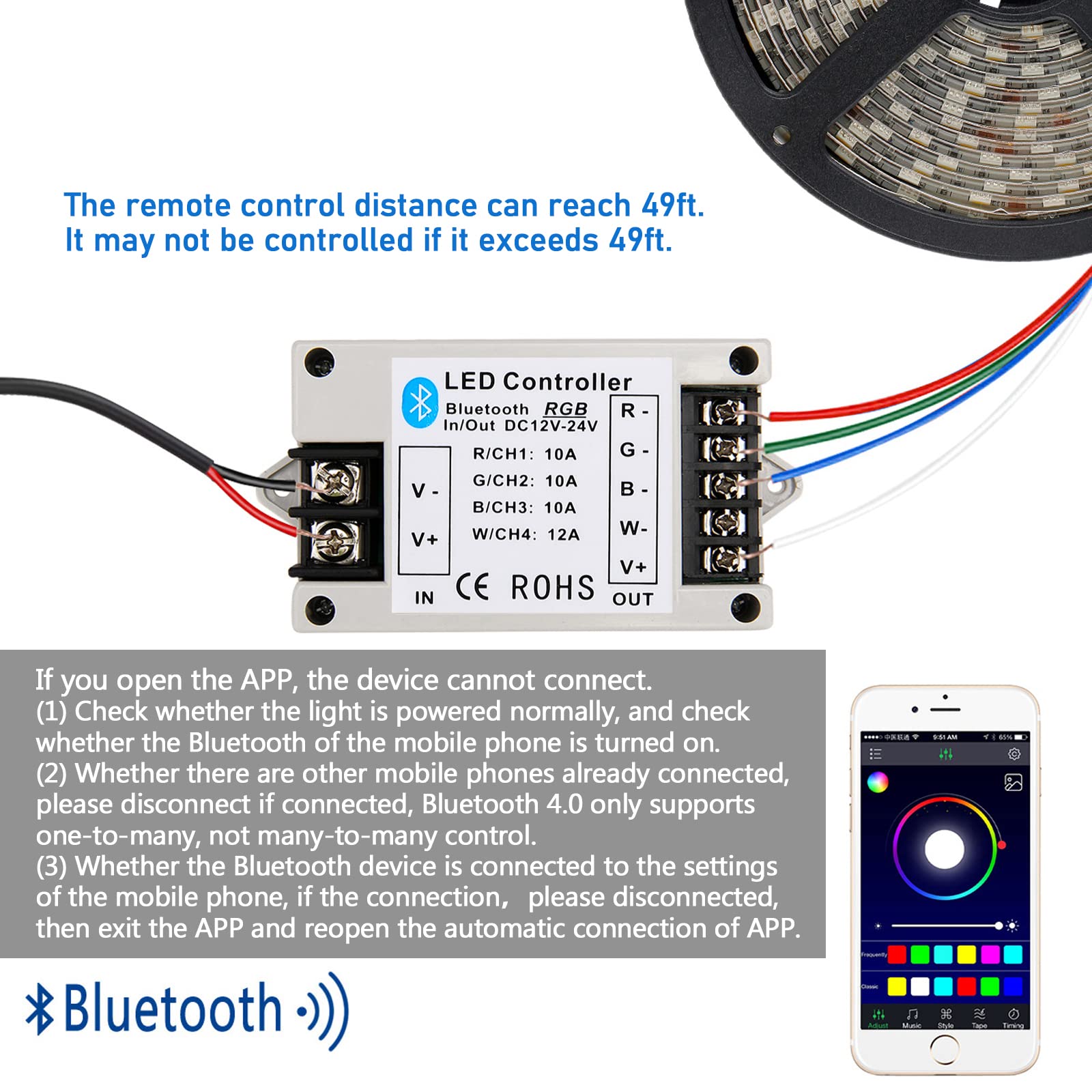 Live4Cool Rgb/Rgbw Led Bluetooth Controller Rgb Led Strip Light Controller Phone App Control For 5050 3528 Rgb Led Strip Lights (Suitable For Ios & Android System)