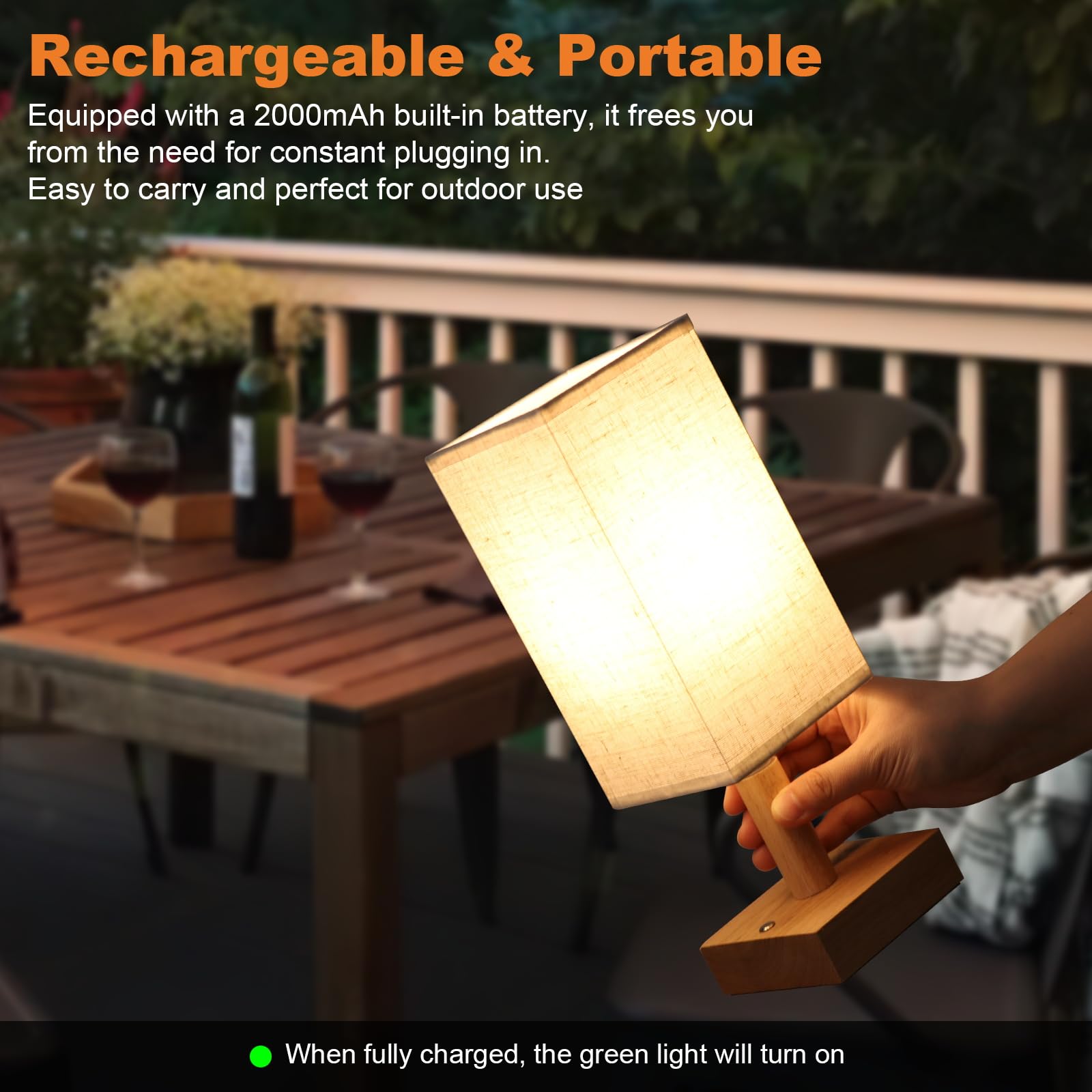 Rechargeable Cordless Touch Bedside Table Lamp With Stepless Dimming,Natural Wood Base&Linen Shade,Small Wireless Battery Ambien