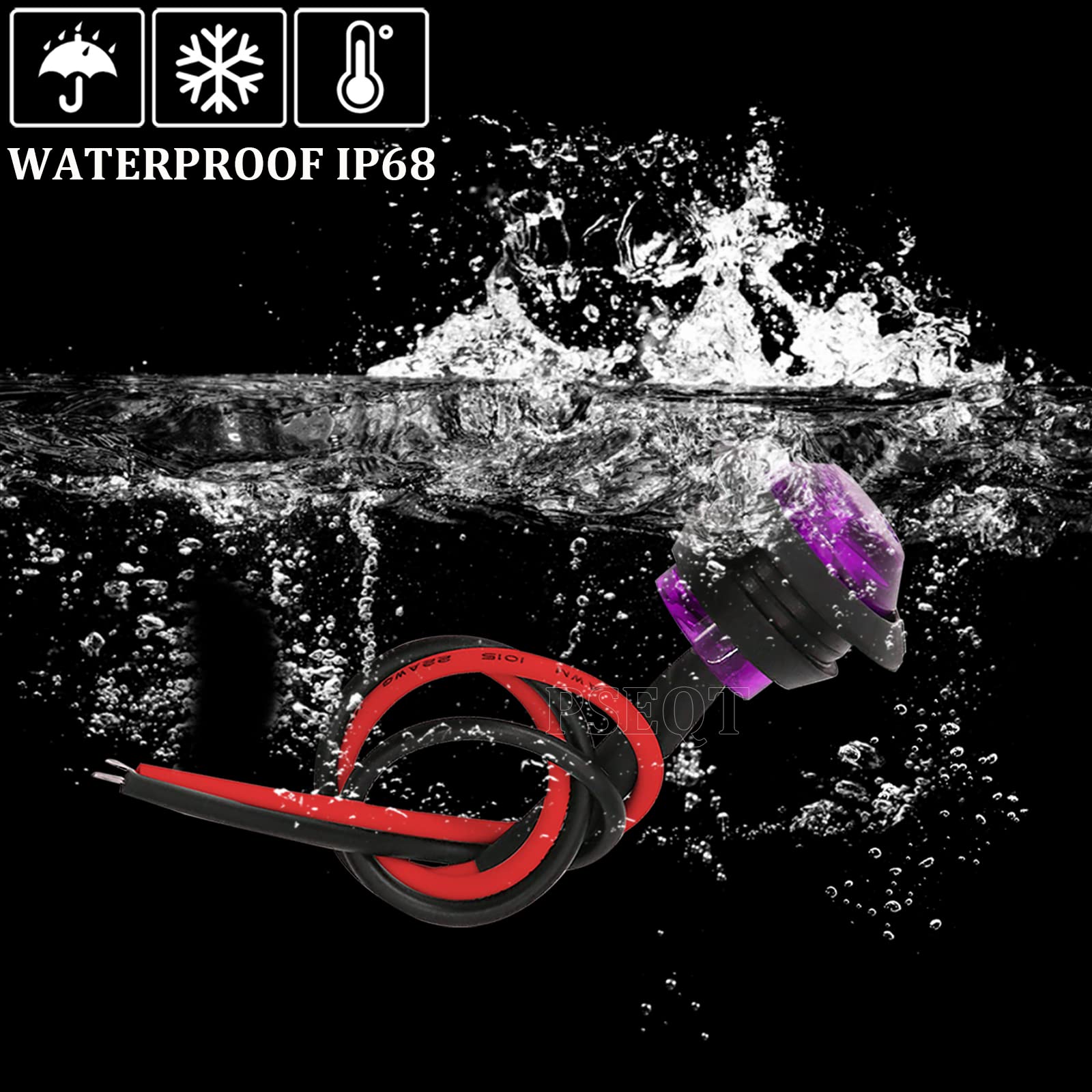 Pseqt 3/4&quot; Led Rock Lights Round Underglow Side Marker Clearance Wheel Fender Light W/Bullet Grommet Waterproof For Trailer Pickup Truck Golf Cart Offroad Wrangler Rv Utv Atv (Purple 10Pcs)