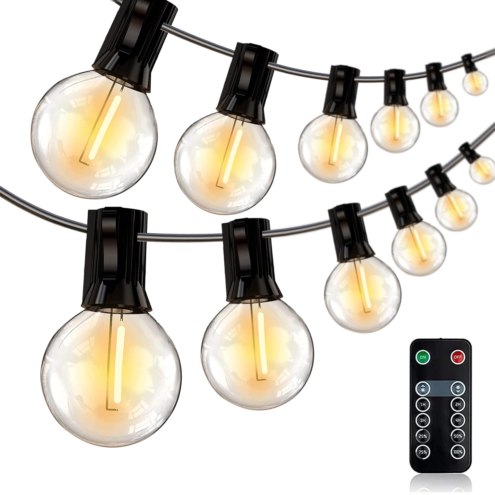 Histar 96Ft Led Outdoor String Lights, Waterproof G40 Globe, 52 Dimmable Bulbs - Black