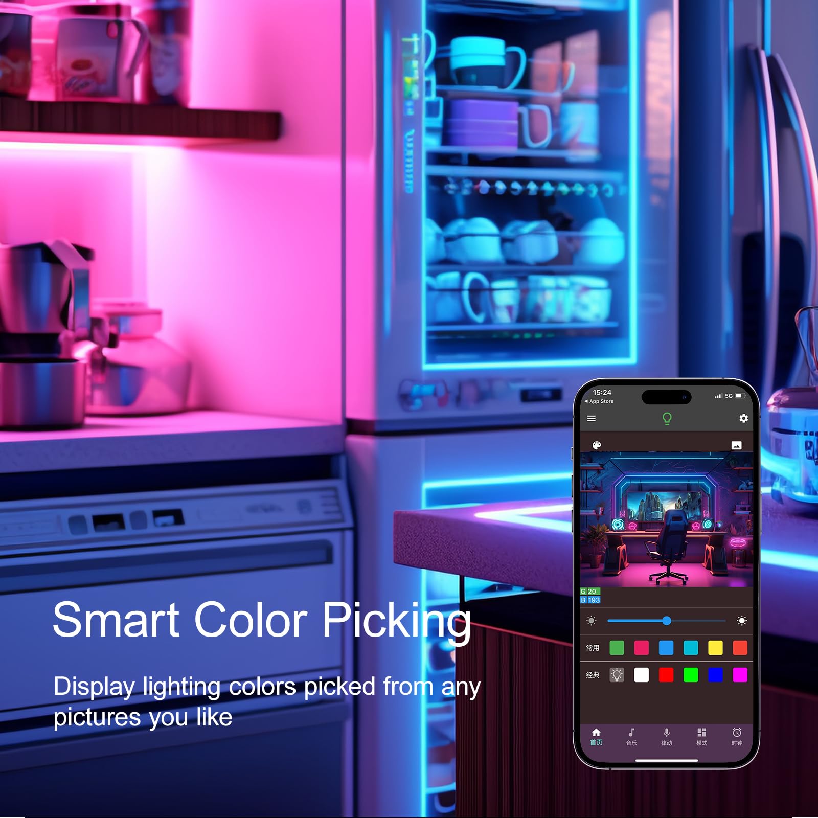 Led Strip Lights For Bedrooms 130 Ft (2 Rolls 65.5 Ft),Music Synchronous Color Changing Rgb Led Light, Bluetooth Light With Remo