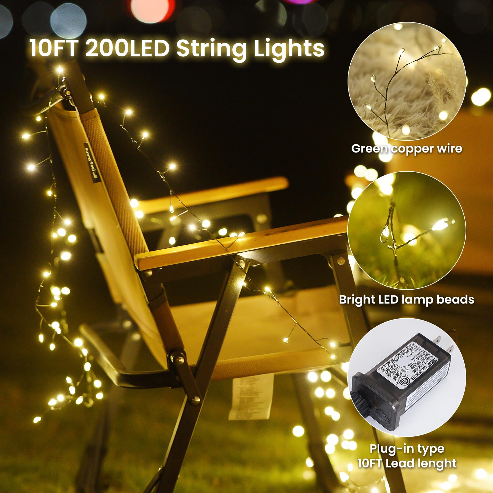 Dailyart 200 LED Fairy Lights Plug in - Warm White, Green Copper Wire, Remote & Timer, 10Ft, 8 Modes for Bedroom, Wedding, & Party Decor