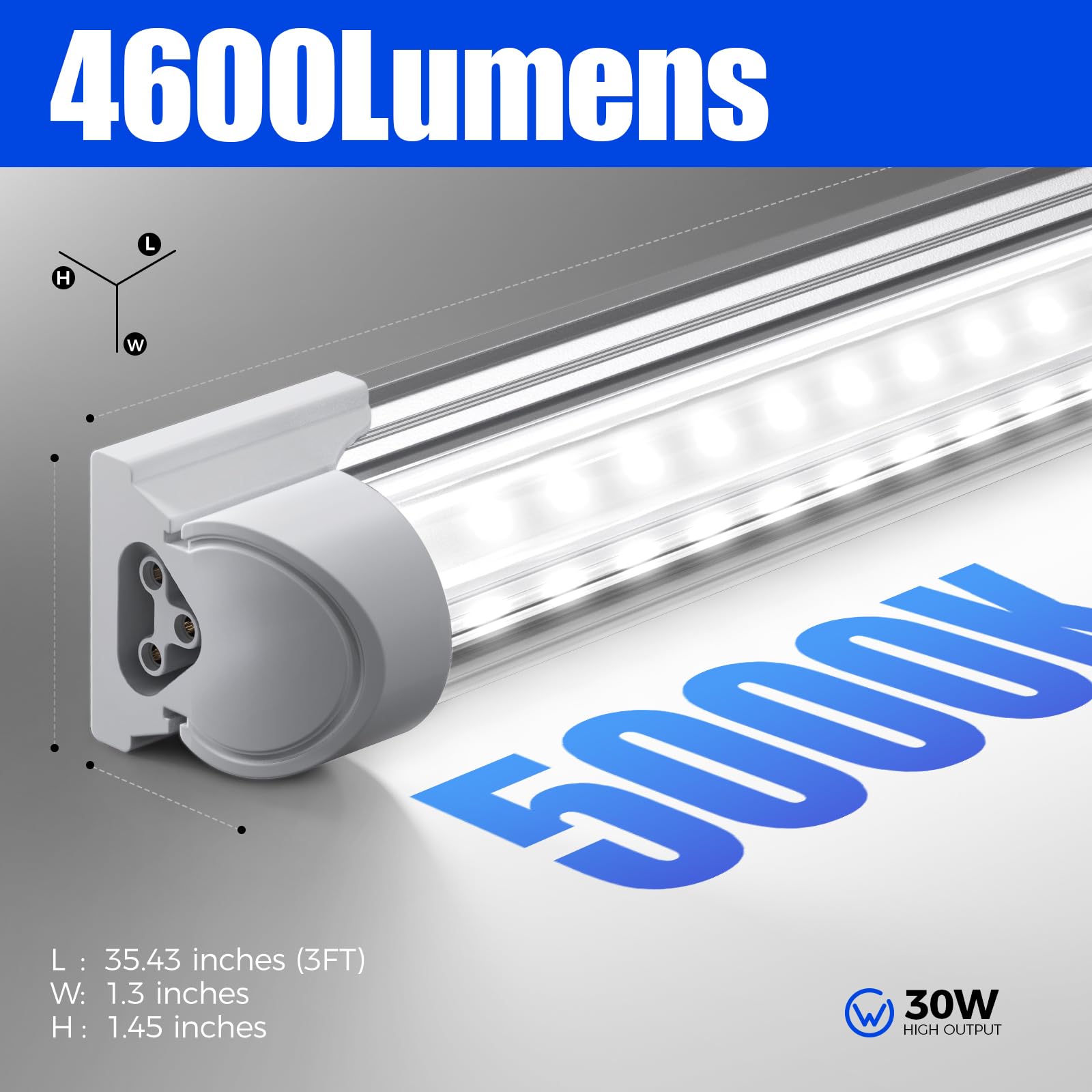 Barrina Led Shop Light, 3Ft 30W 4600Lm 5000K, Daylight White Hight Output Linkable For Workshop, V Shaped Clear Cover T8 Led Sho