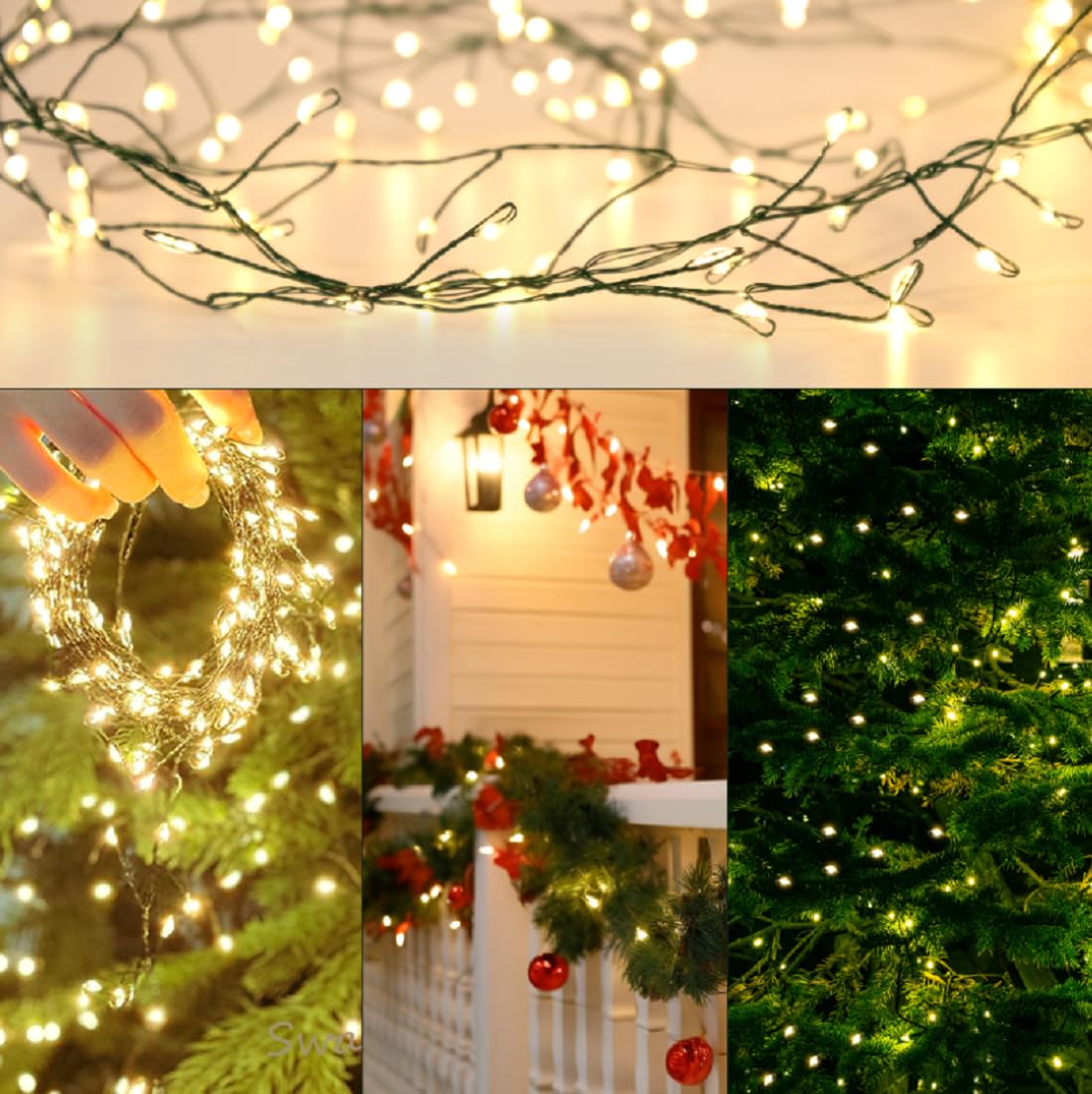 FairyGlim 2Pack Outdoor Fairy Lights 100LED Warm White Copper Wire, 10ft, 8 Modes & Timer, Twinkle String Lights for Christmas & Weddings
