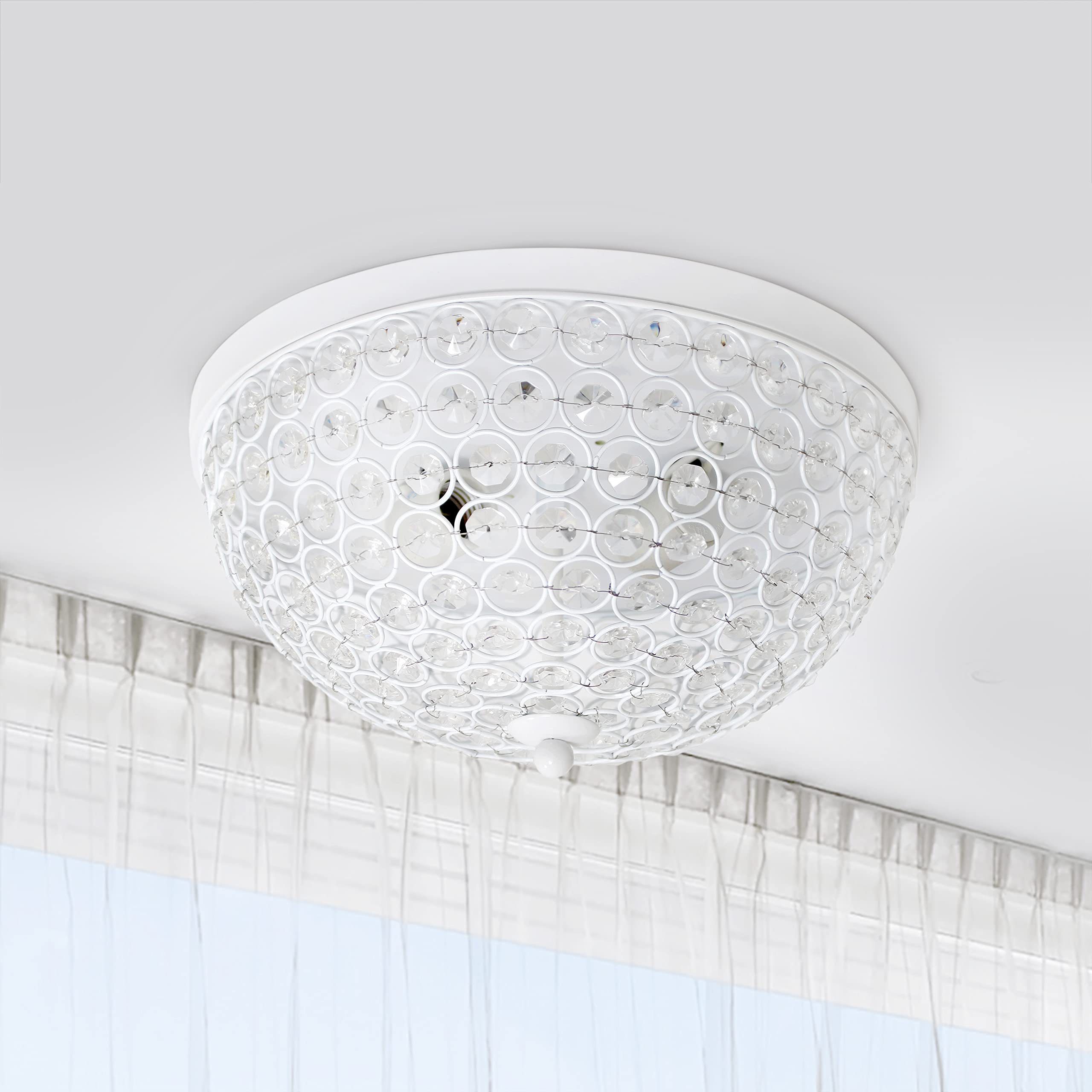 LALIA HOME 2 Light Ceiling Flush Mount, Crystal, 13x13x6.5 inches, White, Model LHM-2000-WH