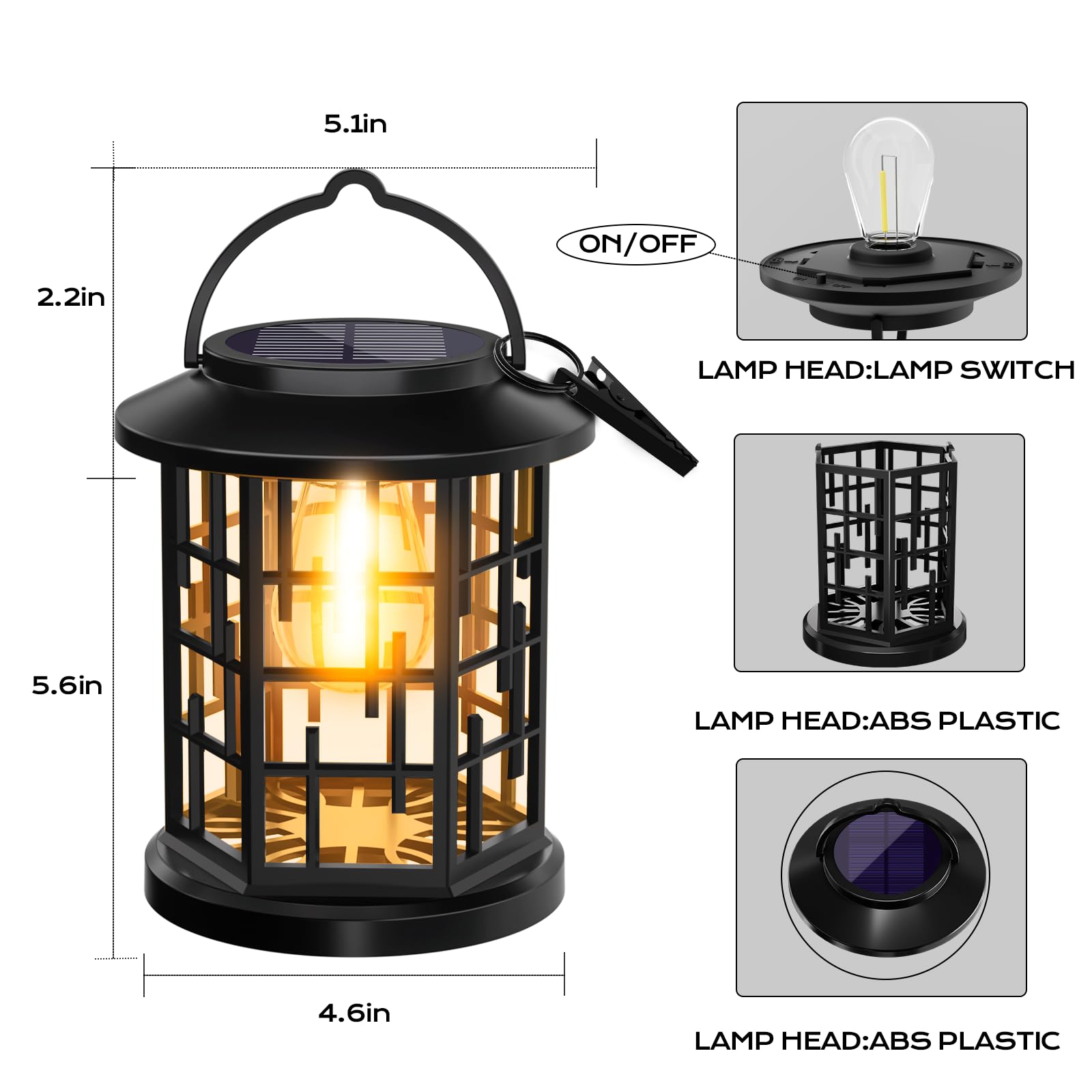 Donline Outdoor Solar Lanterns, Solar Powered Lanterns Lighting Led Lantern Bulb Decorative For Patio Porch Fence Garden Lawn, 4