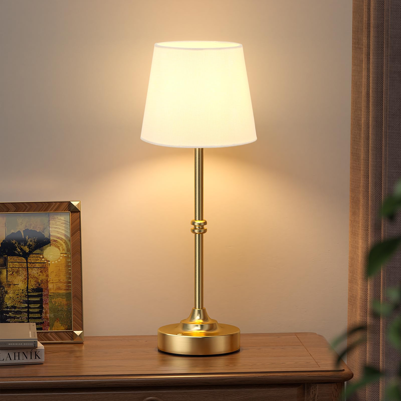 Kakanuo Rechargeable Cordless Table Lamp Gold - 1 Pack Brass 4000mAh Battery Operated Lamp  Touch Control Stepless Dimming  for Home Decor  Dining Table  Living Room  Bedroom