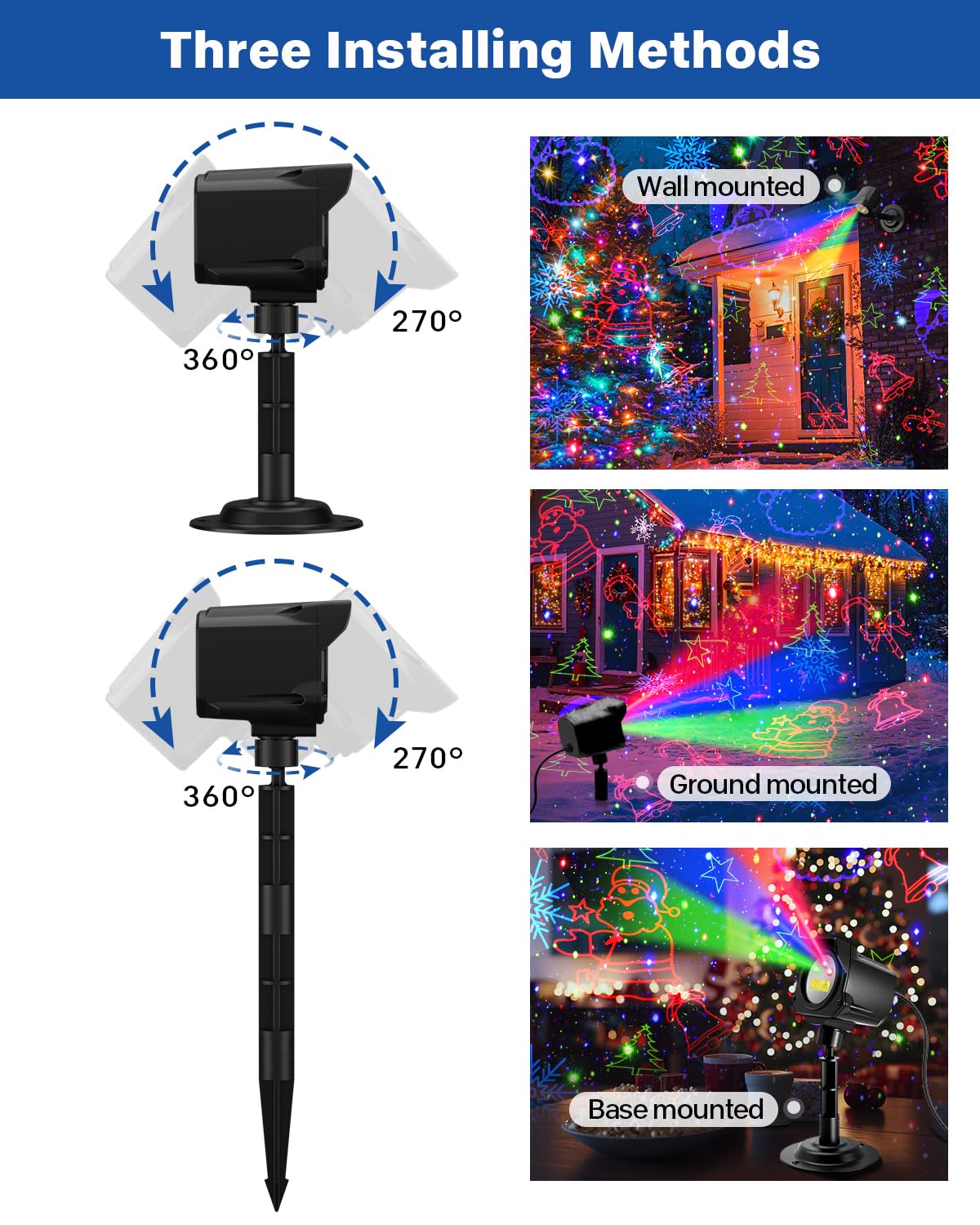 Laser Christmas Projector Lights Outdoor, 3 Color Laser Light Projector With Christmas Decorative Patterns, Waterproof, Indoor H
