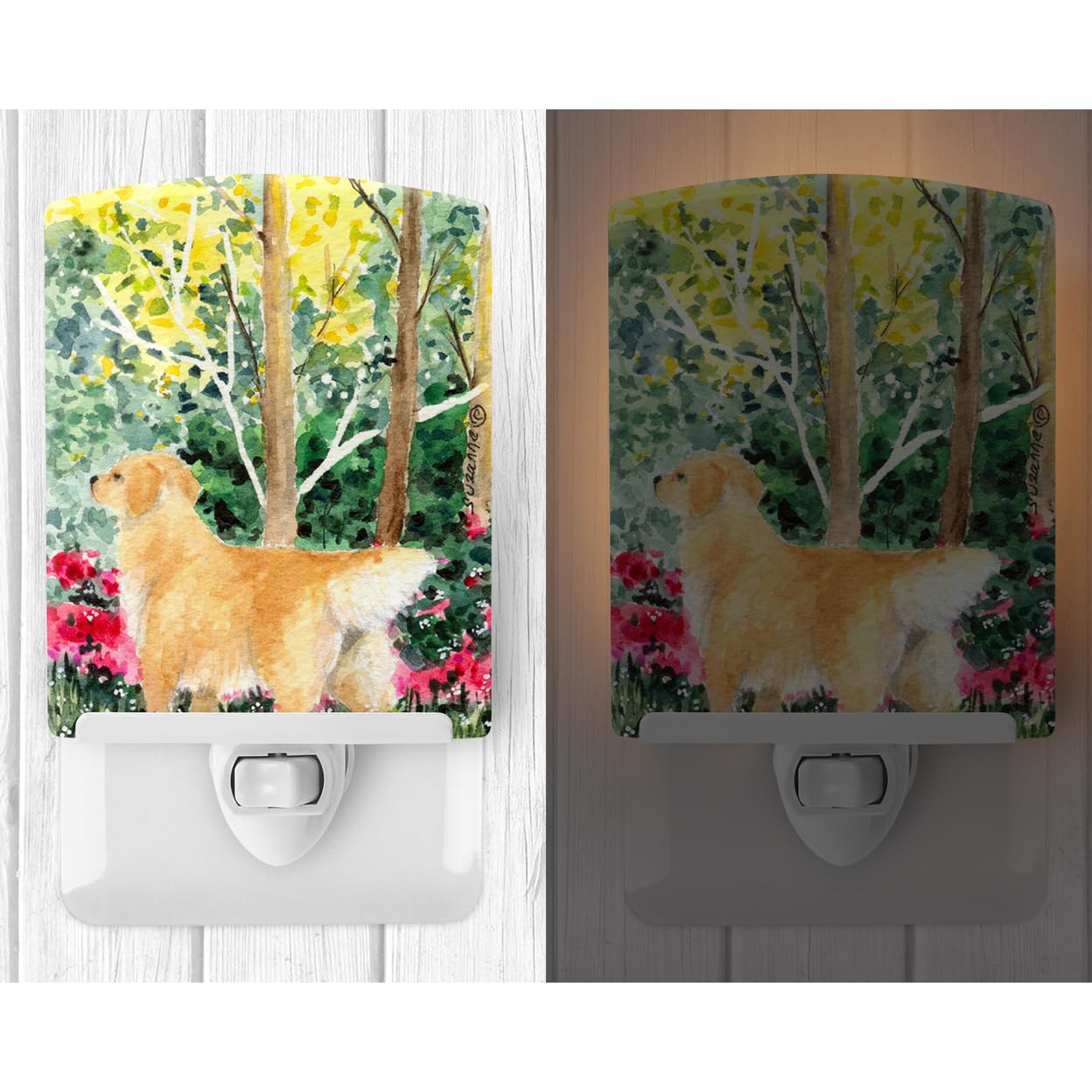 Caroline'S Treasures Ss8886Cnl Golden Retriever Ceramic Night Light Compact, Ul-Certified, Ideal For Bedroom, Bathroom, Nursery, Hallway, Kitchen, 6X4X3, Multicolor