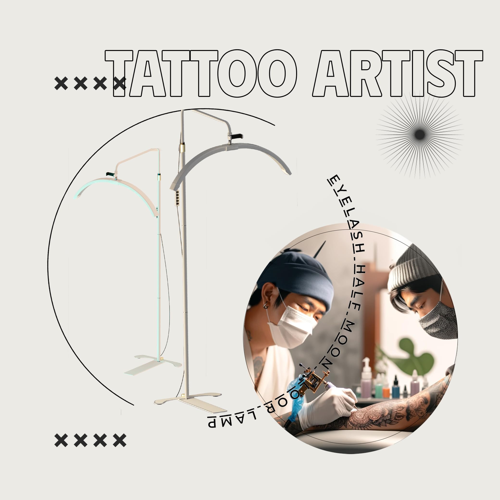 Hi_Friend 26 Inch Eyelash Led Floor Light, Half Moon Lamp For Eyelash Extension, Arched Lash Light, Esthetician Lighting For Bea