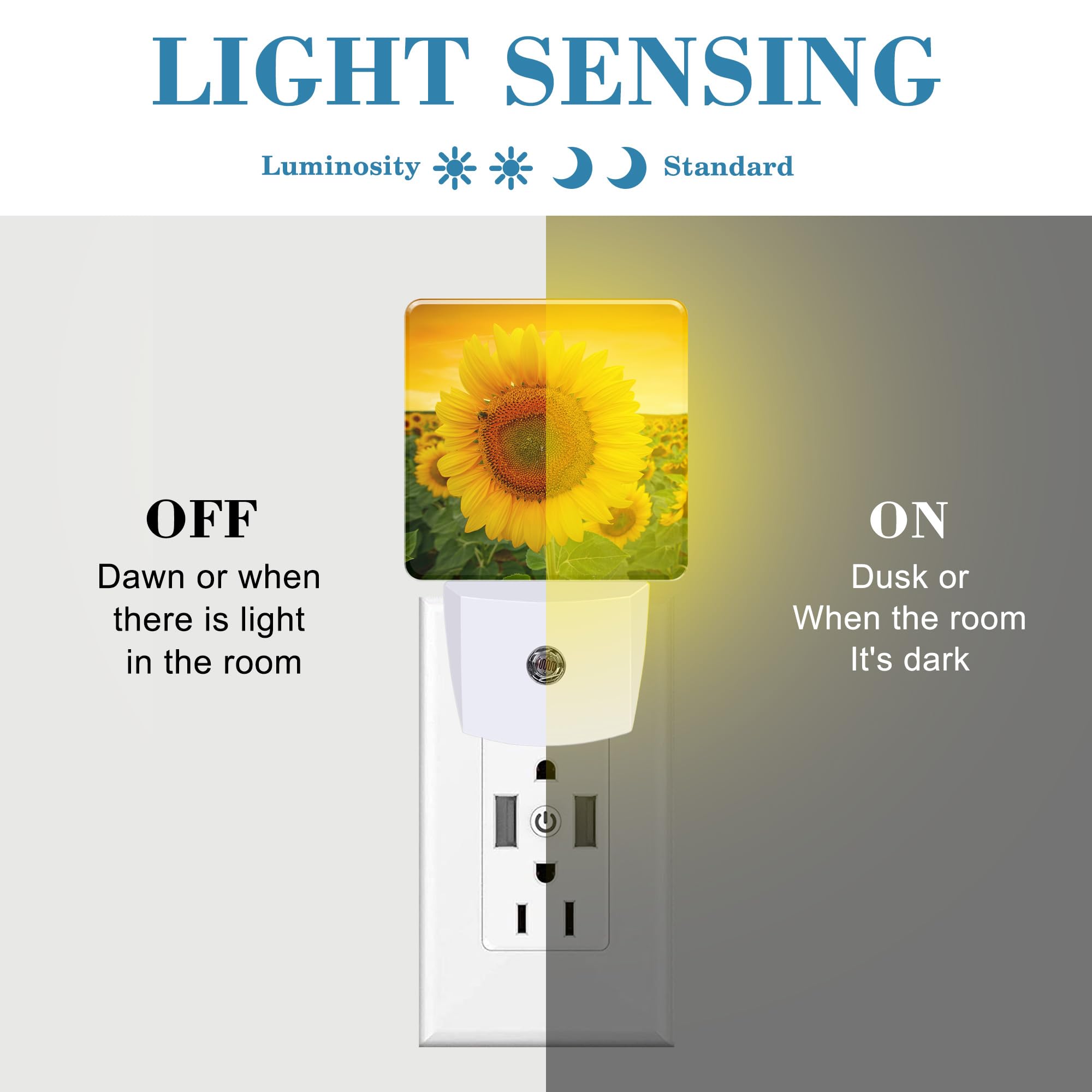 Uiaoiais Plug In Night Lights Sunset Sunflower Field Nightlight Plug Into Wall Dusk To Dawn Sensor Led Night Light For Kid Girls