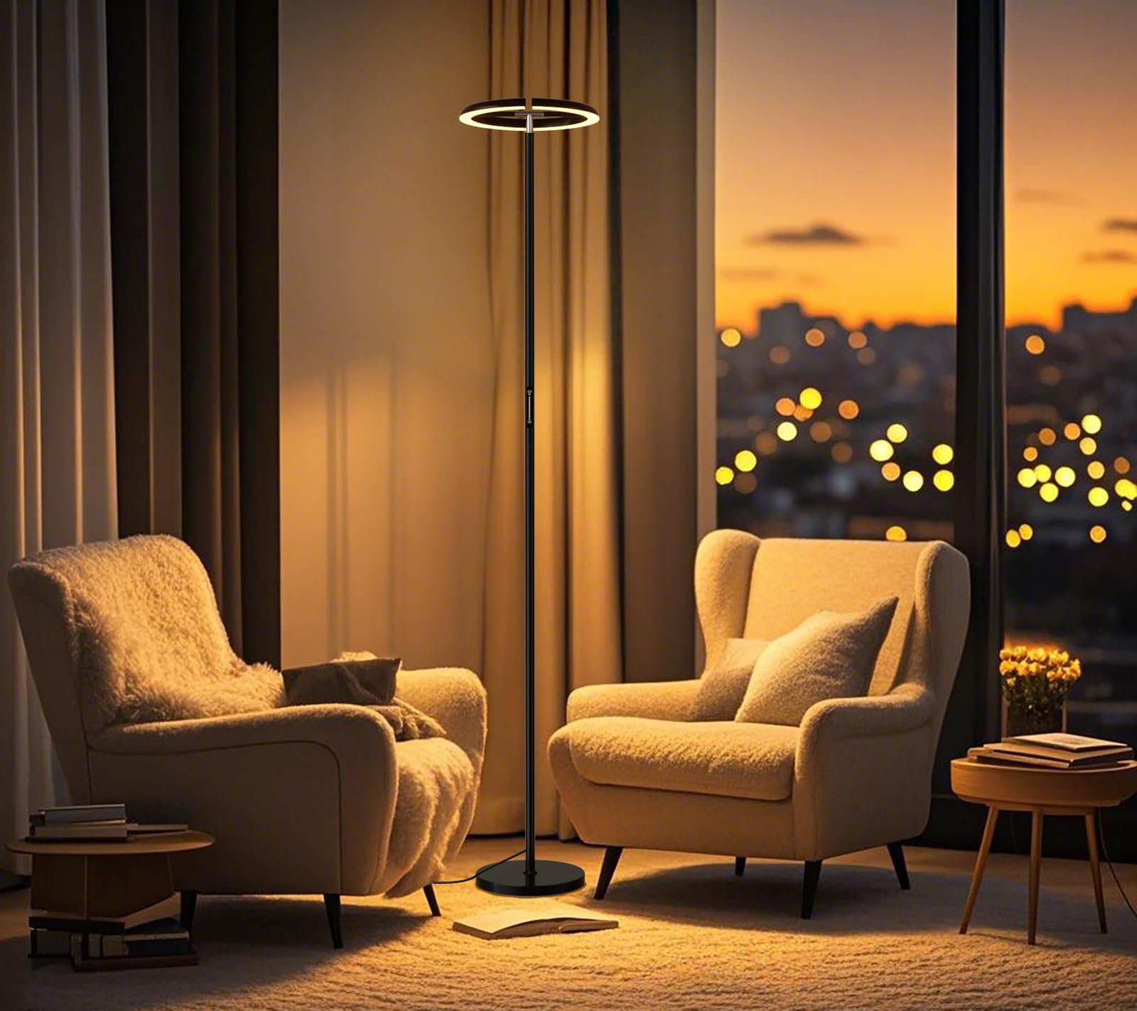 PreeOtti LED Floor Lamp - 73.6 Tall Modern Standing Lamp with 2 Rotatable Lights, Remote & Touch Control, 36W Bright Stepless Di