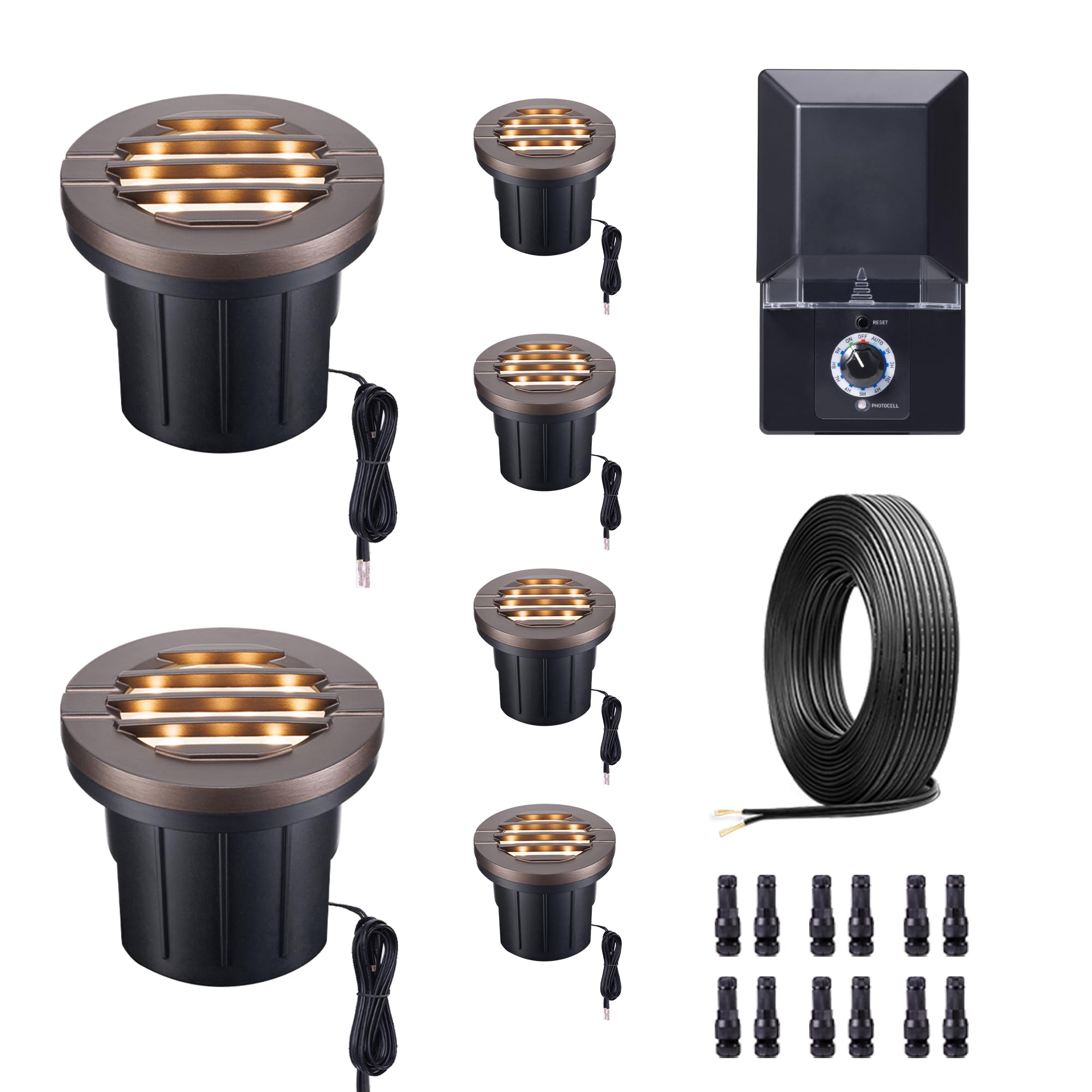 Varmtalys LED Well Light Kit, 6 Pack Low Voltage In Ground Landscape Lights and 100W Transformer and 100FT Cable and 30 Wire Con