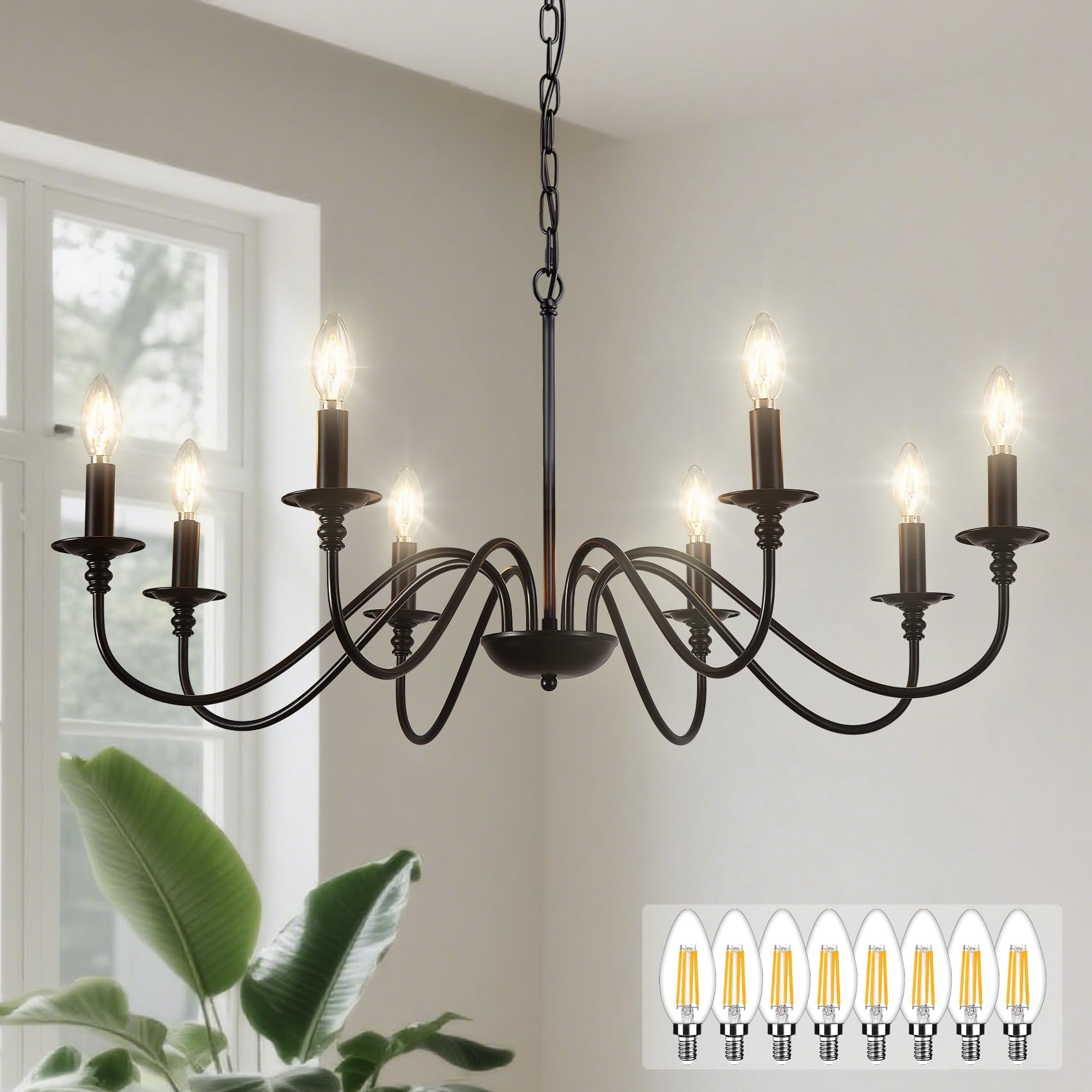 Depuley Black Chandelier Light Fixture - 8-Light Modern Farmhouse Pendant for Dining Room, Kitchen Island, Foyer - Metal Construction