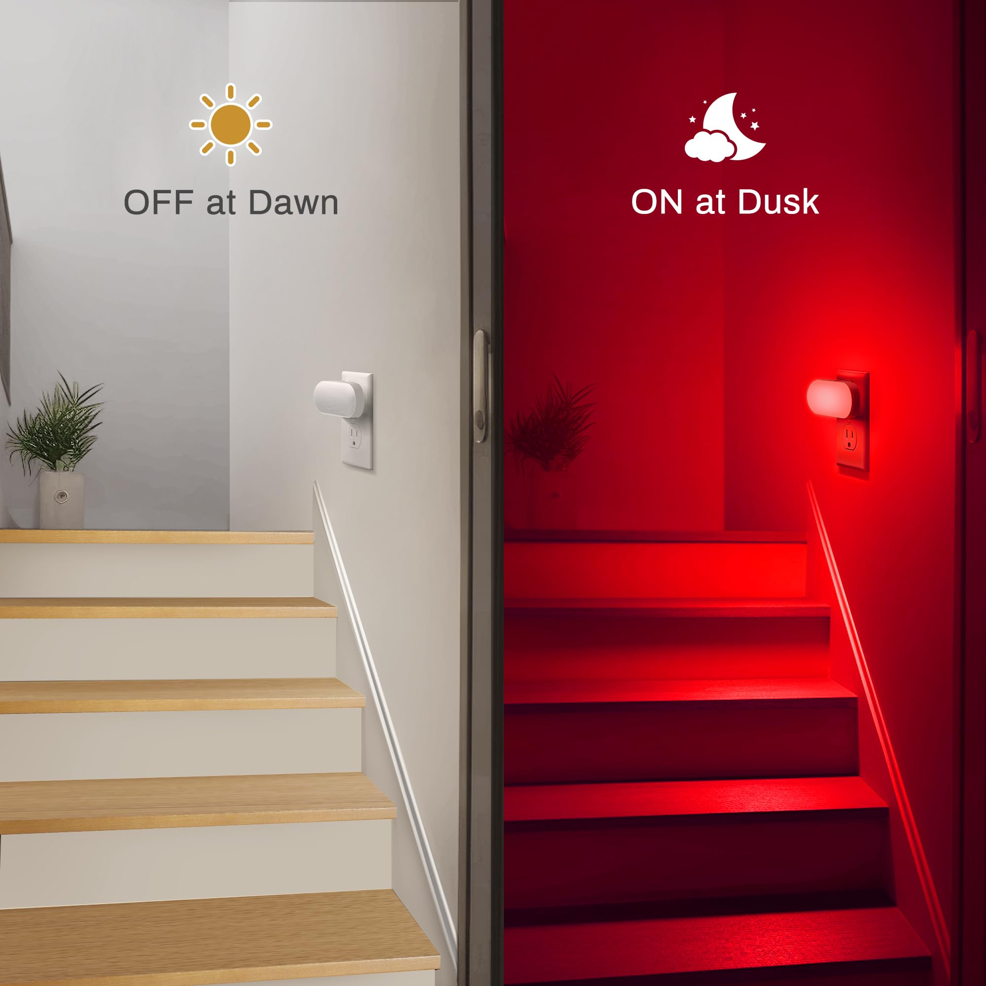 Doresshop Red Night Light, Auto On/Off, 0-100 Lm Adjustable Brightness, Dimmable Plug Into Wall Light Sensor Night Light For Kids Room, Bedroom Night Light, Stair Lights, 1W, 2 Pack