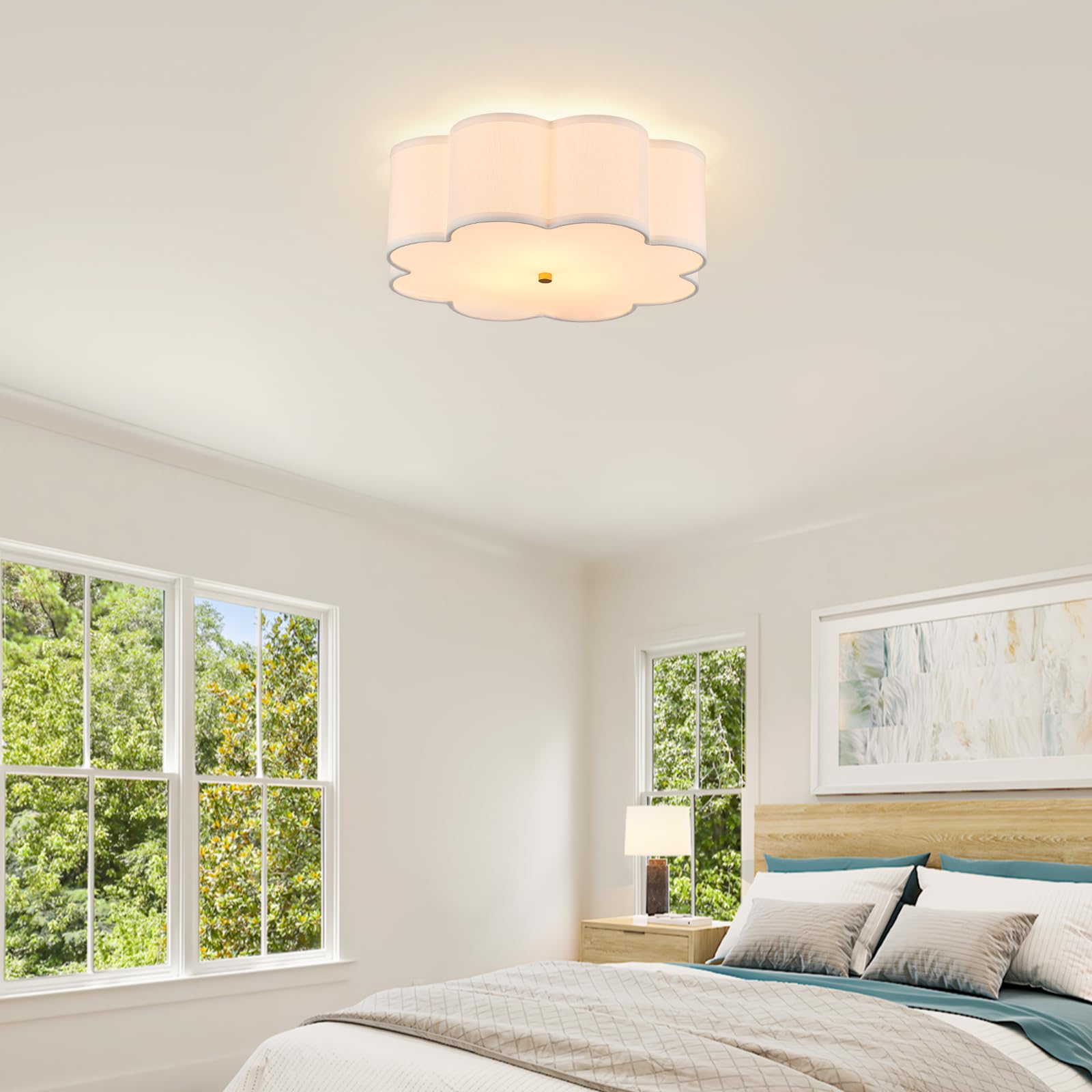 Widluth Modern Drum Semi Flush Mount Ceiling Light 17.71'' Modern 3-Lights Gold Drum Ceiling Lighting Fixture Vintage Linen Ceil