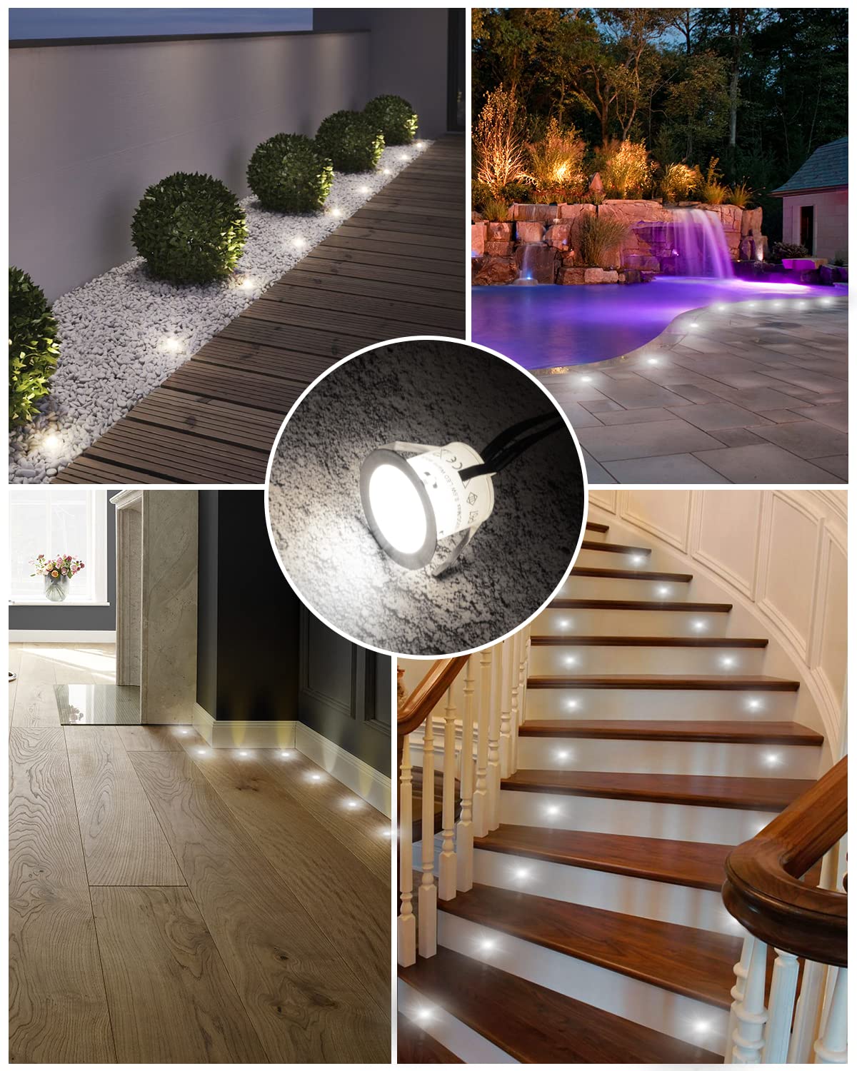 Hiboitec 16 Pack Recessed Led Deck Lights, 12V Waterproof Outdoor Stair & Step Lighting, White