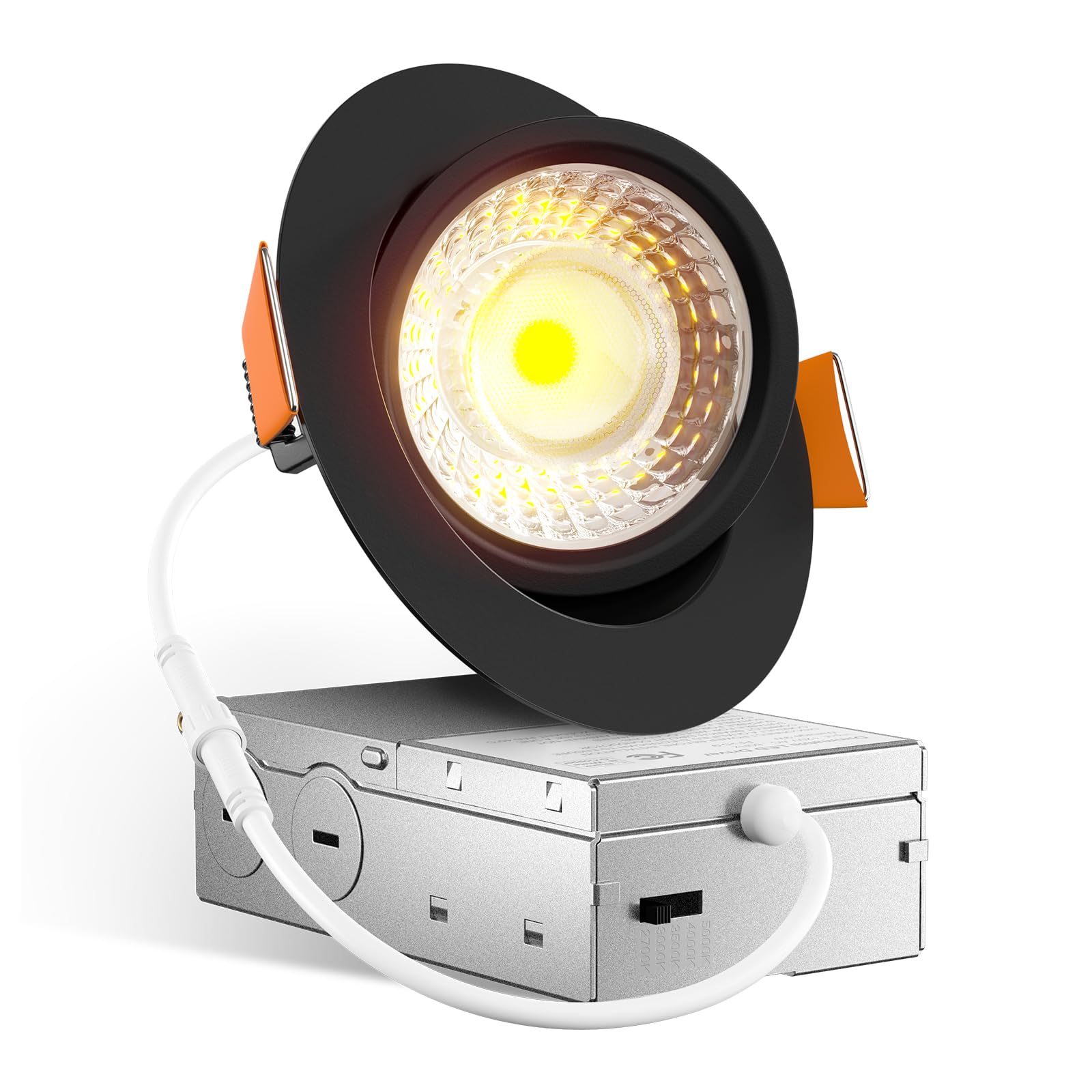 Amico 1 Pack 4 Inch 5CCT Black Eyeball Gimbal LED Recessed Lights, 360&90 Adjustable Angle, Directional Dimmable Downlight, 2700