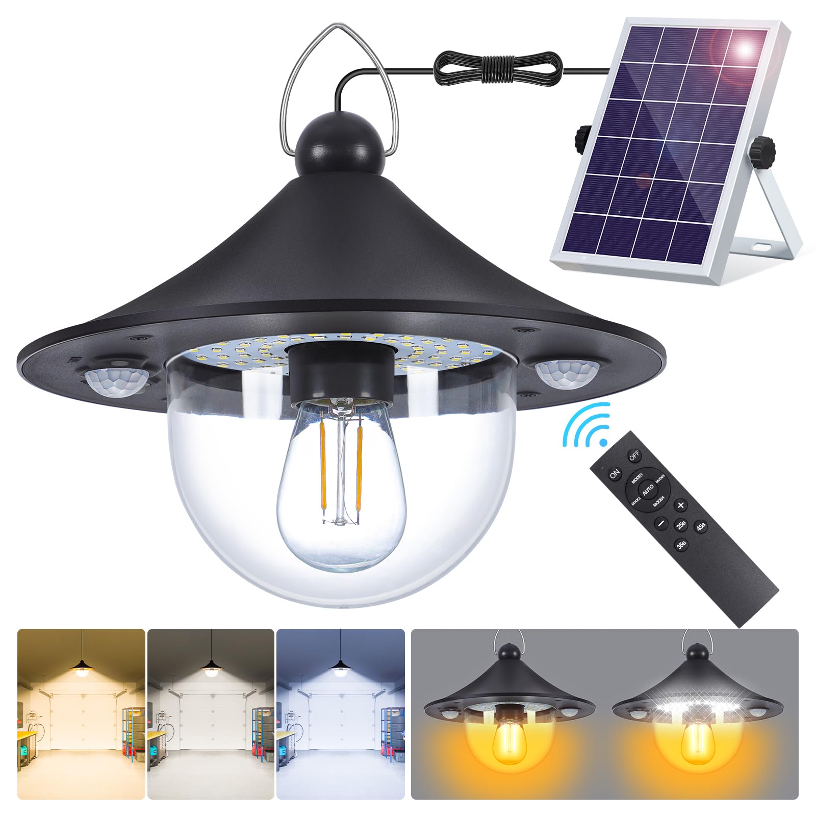 ropelux Solar Indoor Outdoor Shed Light with 3000LM 3 Color Temperatures 5 Modes (2 Daytime Available) Waterproof, Dual Motion S