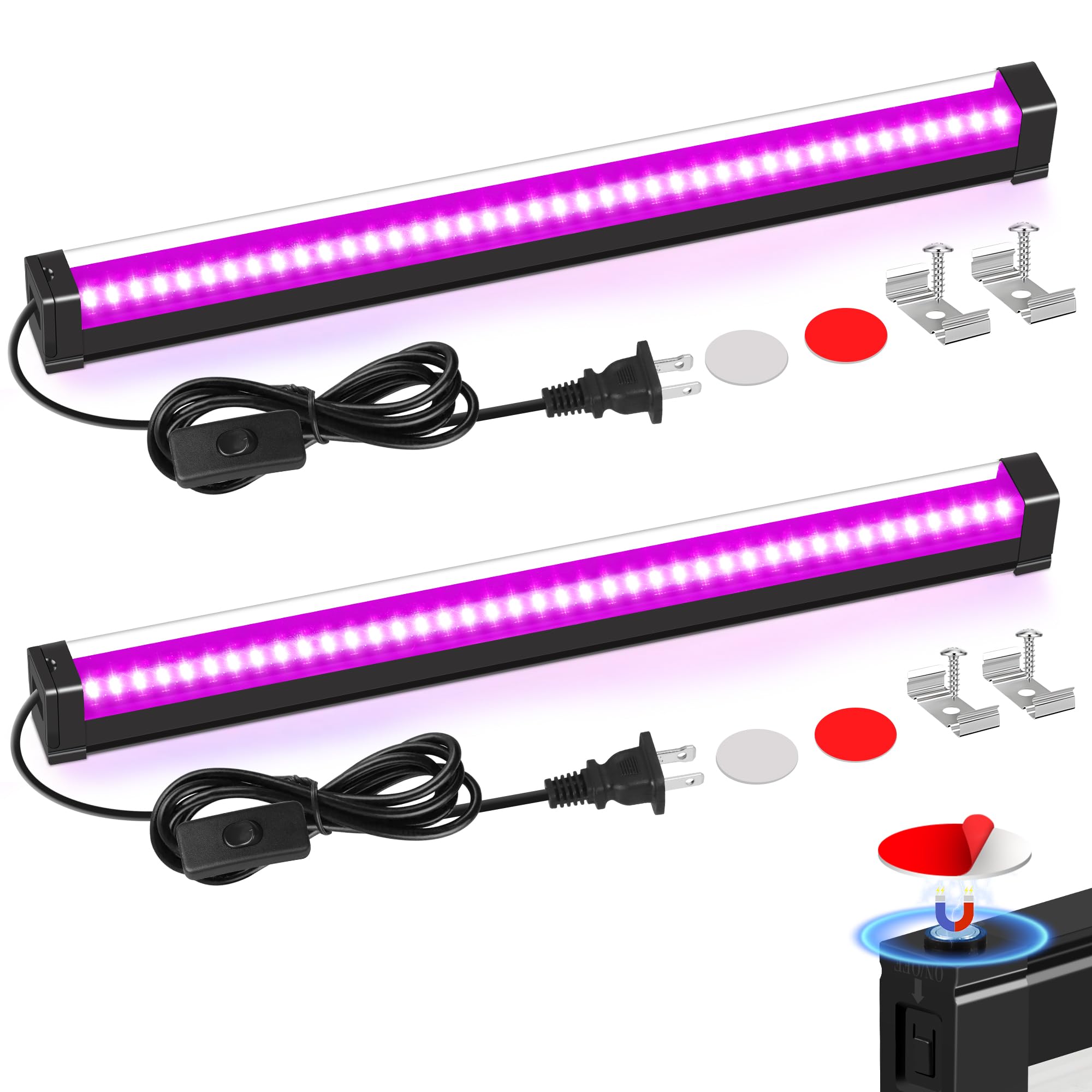 Yqnlifa Black Light Bar  15W 1Ft Magnetic Led Black Lights With 5Ft Cord  Portable Blacklights For Glow Party  Fluorescent Poster  Body discomfort-reducingt  Halloween Decorations  Room  Stage Lighting  2 Pack