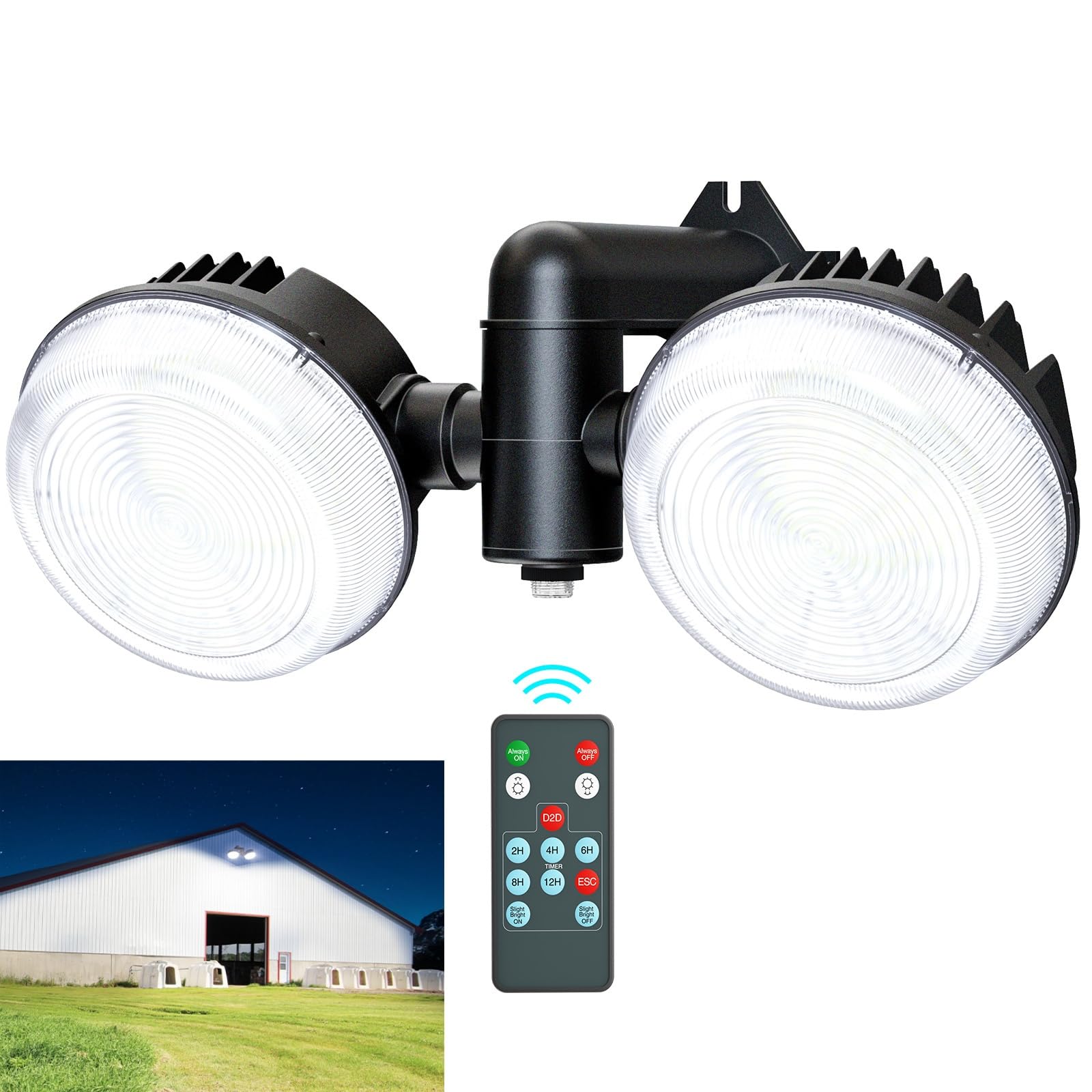 Onforu LED Barn Light 100W, Dusk to Dawn Outdoor Yard Light with Photocell Remote, 6500K 10000LM Adjustable Brightness Dual-Head