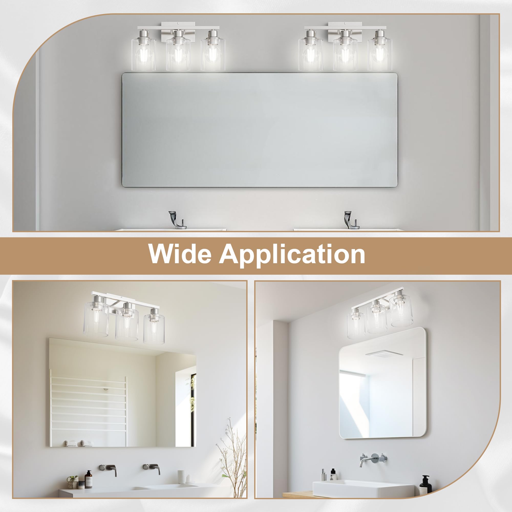 Dekang 3-Light Bathroom Vanity Light, Brushed Nickel Wall Sconce With Clear Glass Shades