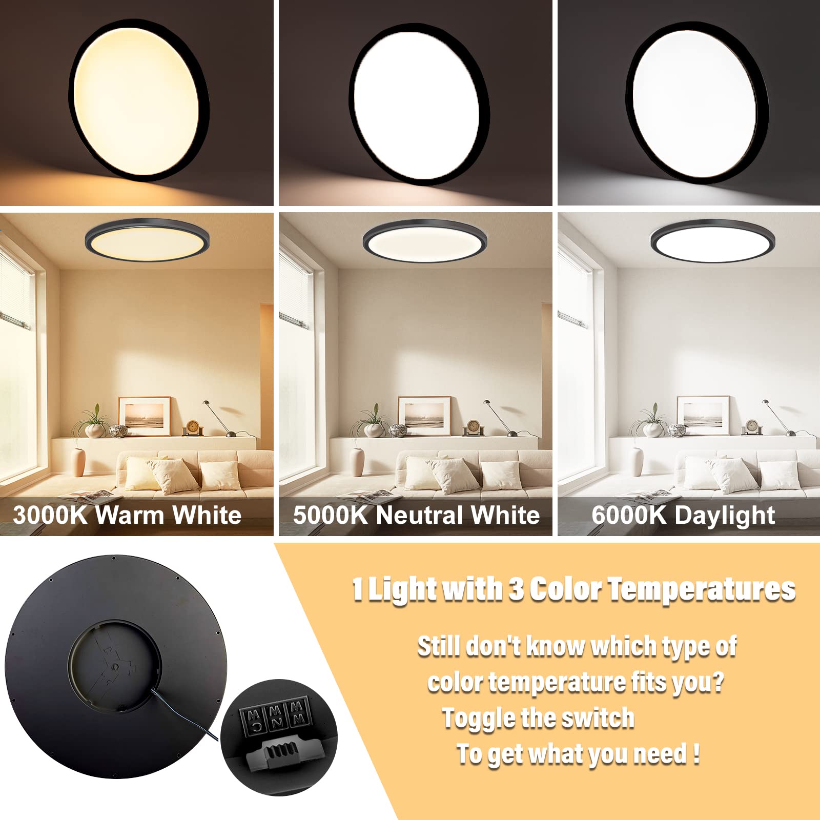 LZHOME 4-Pack Led Ceiling Light, 42W 4500LM, 15.8 Inch, 3CCT Selectable, Black, Model LZ-XXD-16