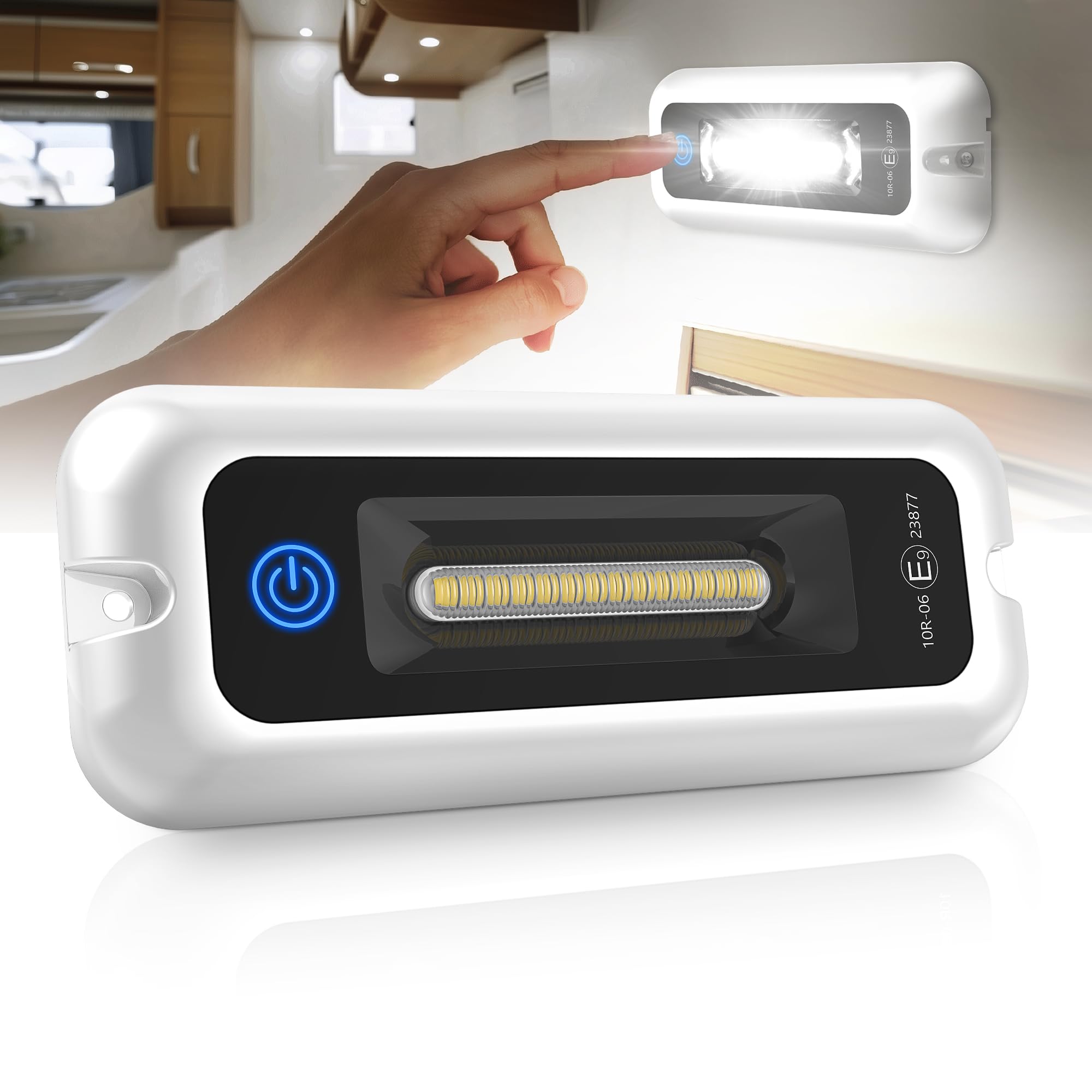 MICTUNING LED Interior Porch Light, Touch Screen, IP68 Waterproof Aluminum, 6 Inch Size, 6000K for RV, SUV, Boat, Home