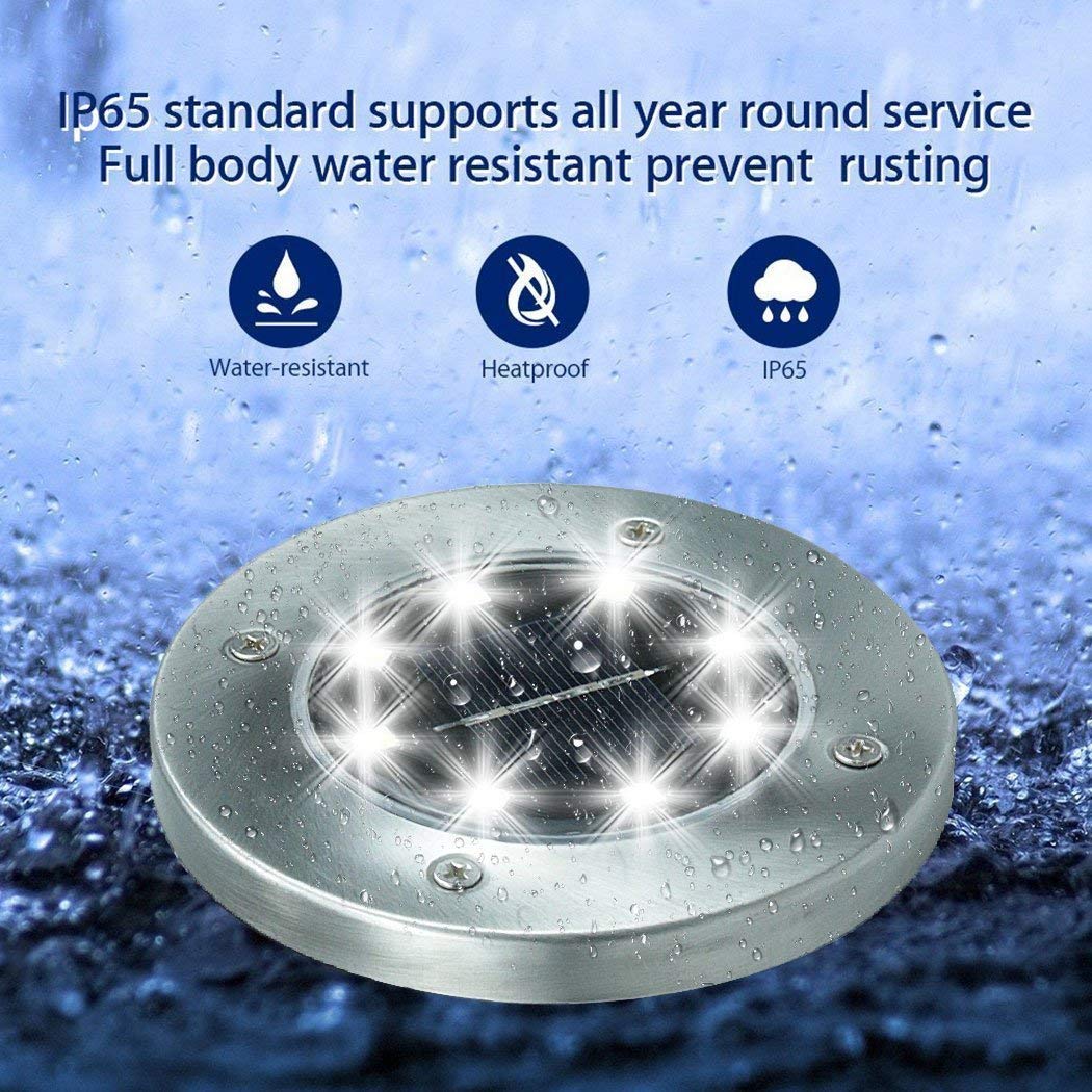 Aogist Solar Ground Lights, 4 Pack LED Garden Disk Lights, Stainless Steel, White, In-Ground Outdoor Landscape Lighting for Lawn & Pathway
