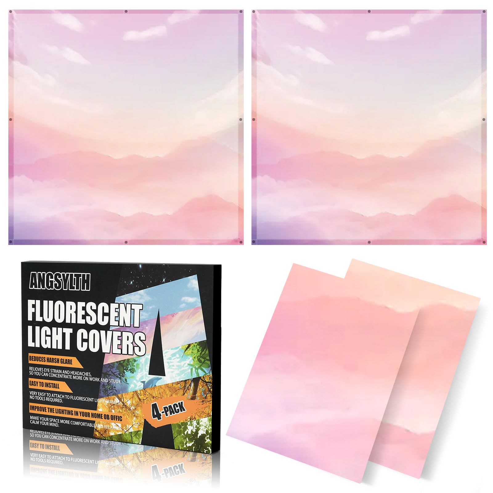 ANGSYLTH 2 x 2 Feet Fluorescent Light Covers - 4 Pcs Covers for Ceiling Lights, Magnetic Light Filters for Classroom, Office, Ho
