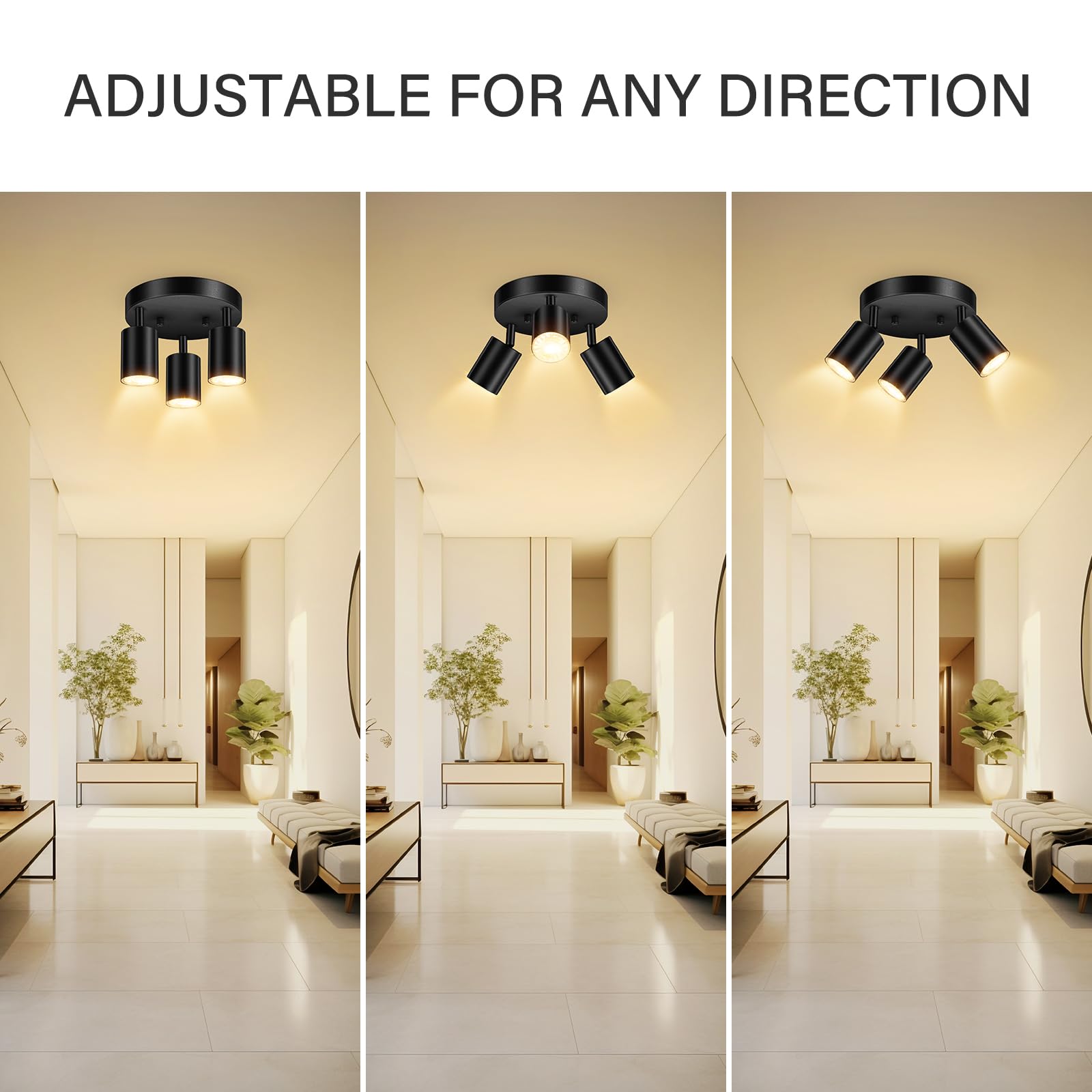 Boostarea Led Track Lighting Kit, 3 Light Fixtures, Rotatable Black Ceiling Spotlights, Gu10 Bulb Not Included, Model C0301