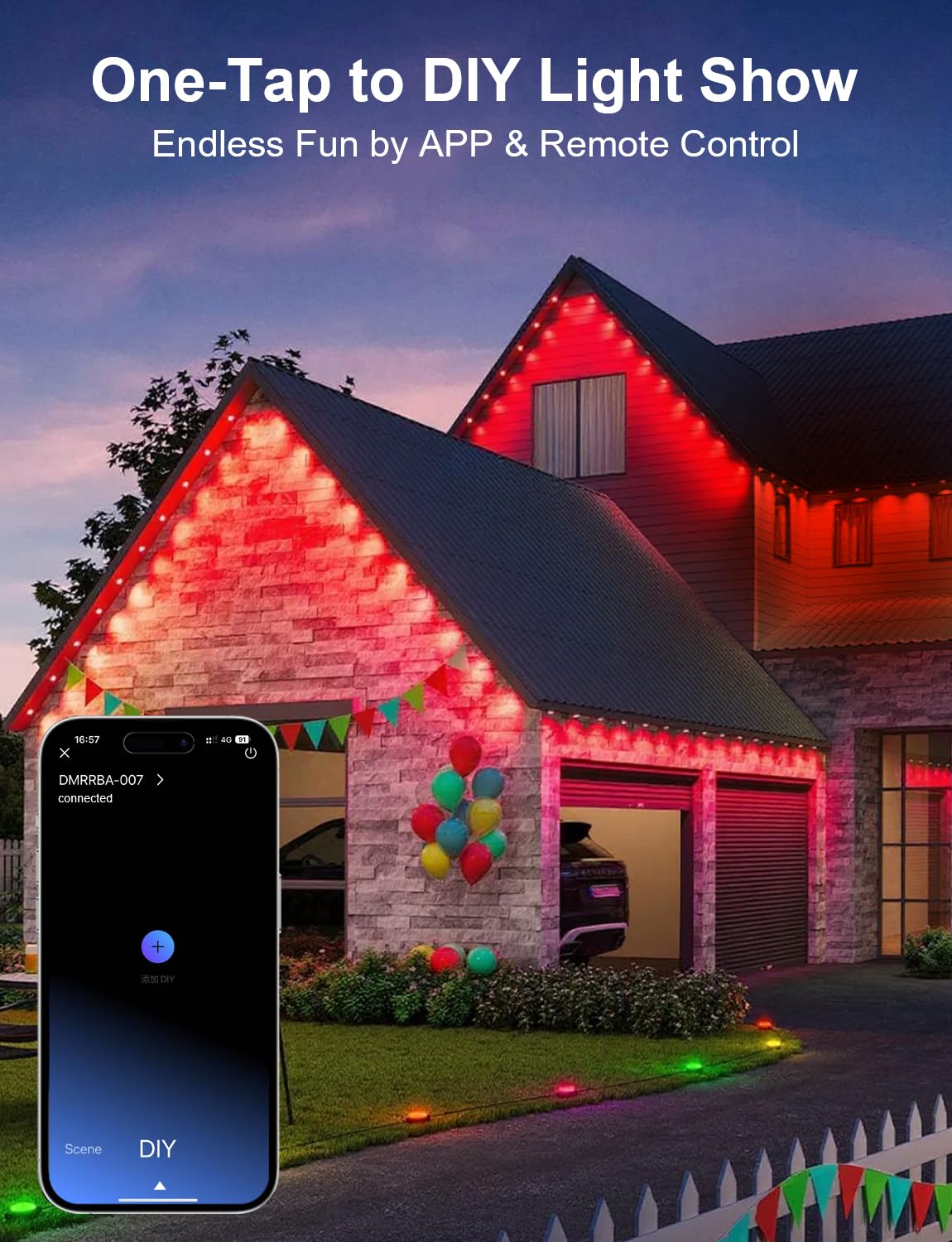 Nexillumi 300ft RGB Outdoor Christmas Lights with APP Control, IP67 Waterproof, Multicolor, Model LX20250312-90M