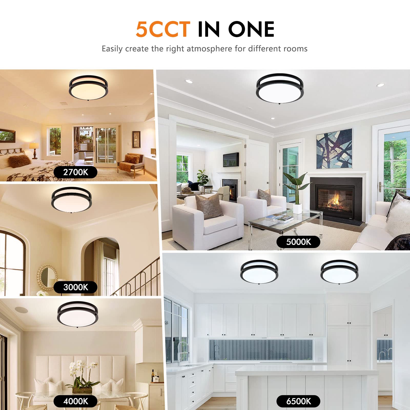 4-Pack 10Inch 30W Led Flush Mount Ceiling Light Fixtures Bright 3200Lm Dimmable Ceiling Lights, 5Cct Adjustable 2700K/3000K/4000