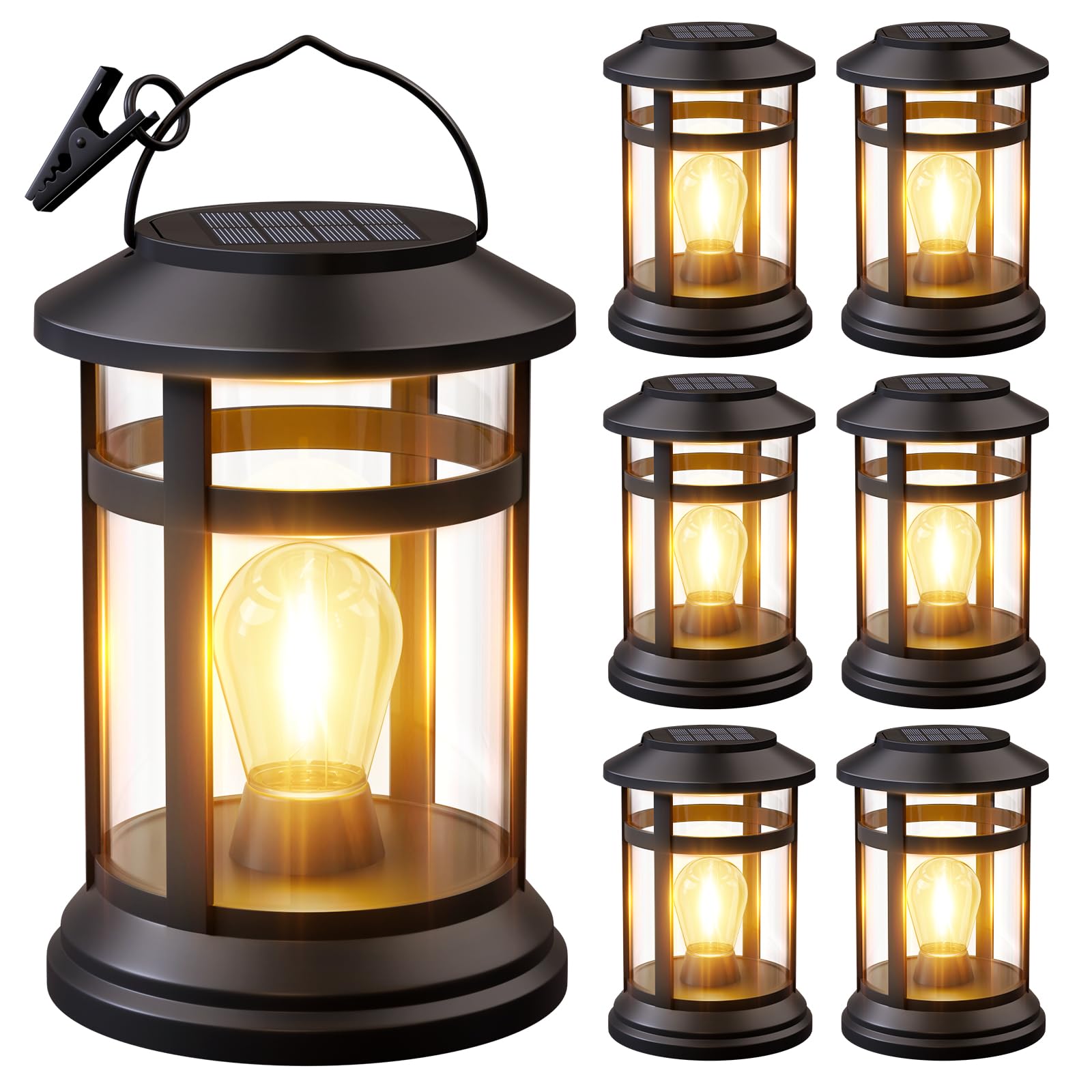Nfever Solar Lanterns Outdoor Waterproof: 6 Pack Hanging Solar Lights For Outside Patio Porch Garden Tabletop Decor - Bright Led Warm White Solar Powered Lighting - 2025 Gardening Lovers Mom Gifts