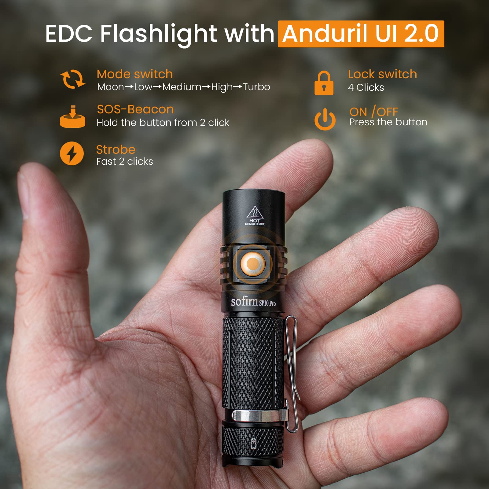 sofirn SP10 Pro mini Flashlight 900 Lumens, Small AA Flashlight with LH351D LED 90CRI, Anduril 2 UI, Pocket Flashlight for Campi