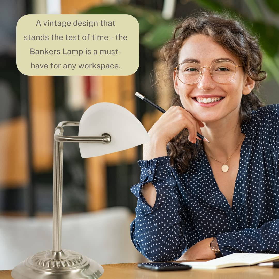 Lightaccents Bankers Lamp Desk Lamp With White Glass Shade Bankers Lamp White - White Desk Lamp -Bankers Lamp For Desk Tradition