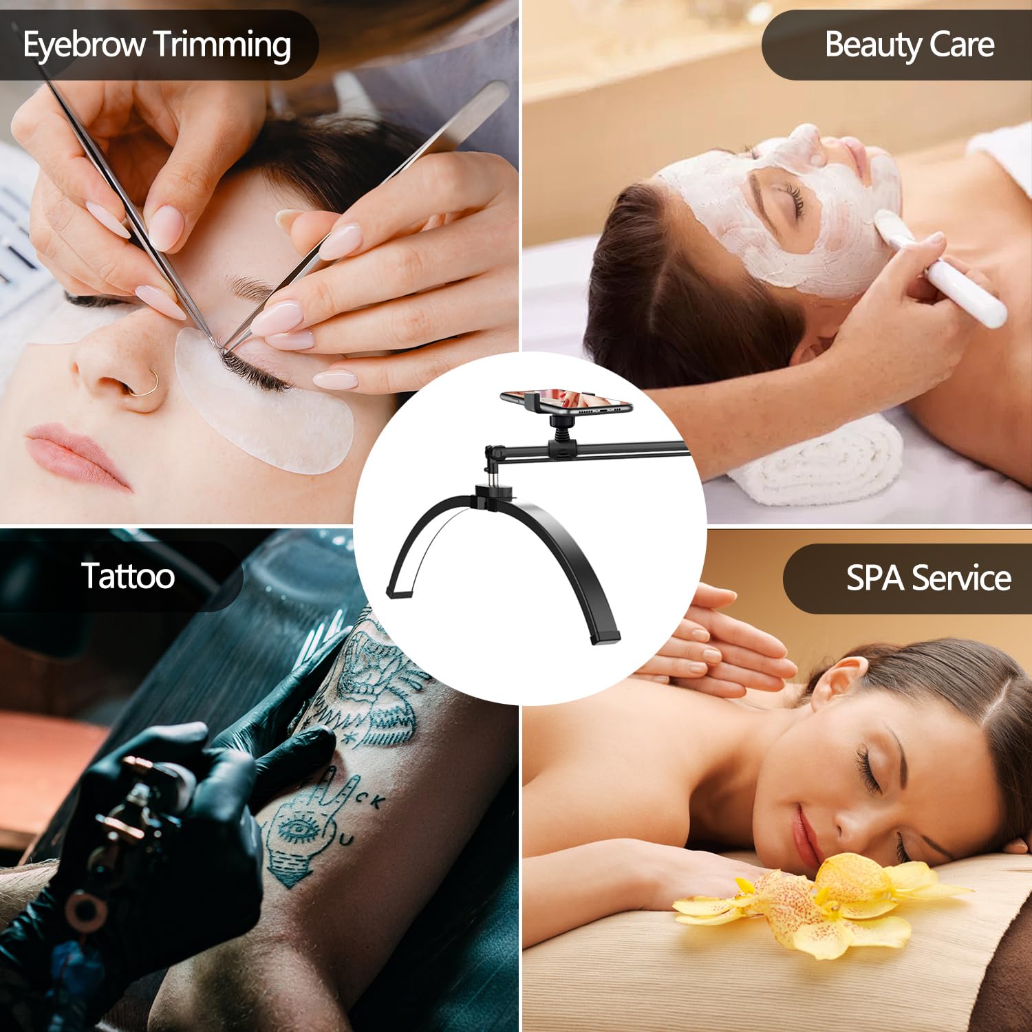 Yayusi Lash Light For Eyelash Tech, Foldable Floor Lash Lamp For Eyelash Extensions, Led Half Moon Light Lash Tech With Phone Holder, Dimmable Esthetician Light For Eyelash/Skincare/Tattoo (Black)