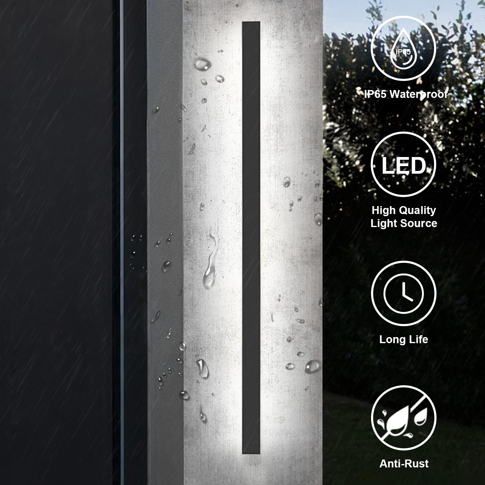 Nkjortppl 2 Pack 92.5Inch Outdoor Wall Light For House, Modern Black Exterior Wall Sconce Wall Mount, Dimmable Rainproof Linear