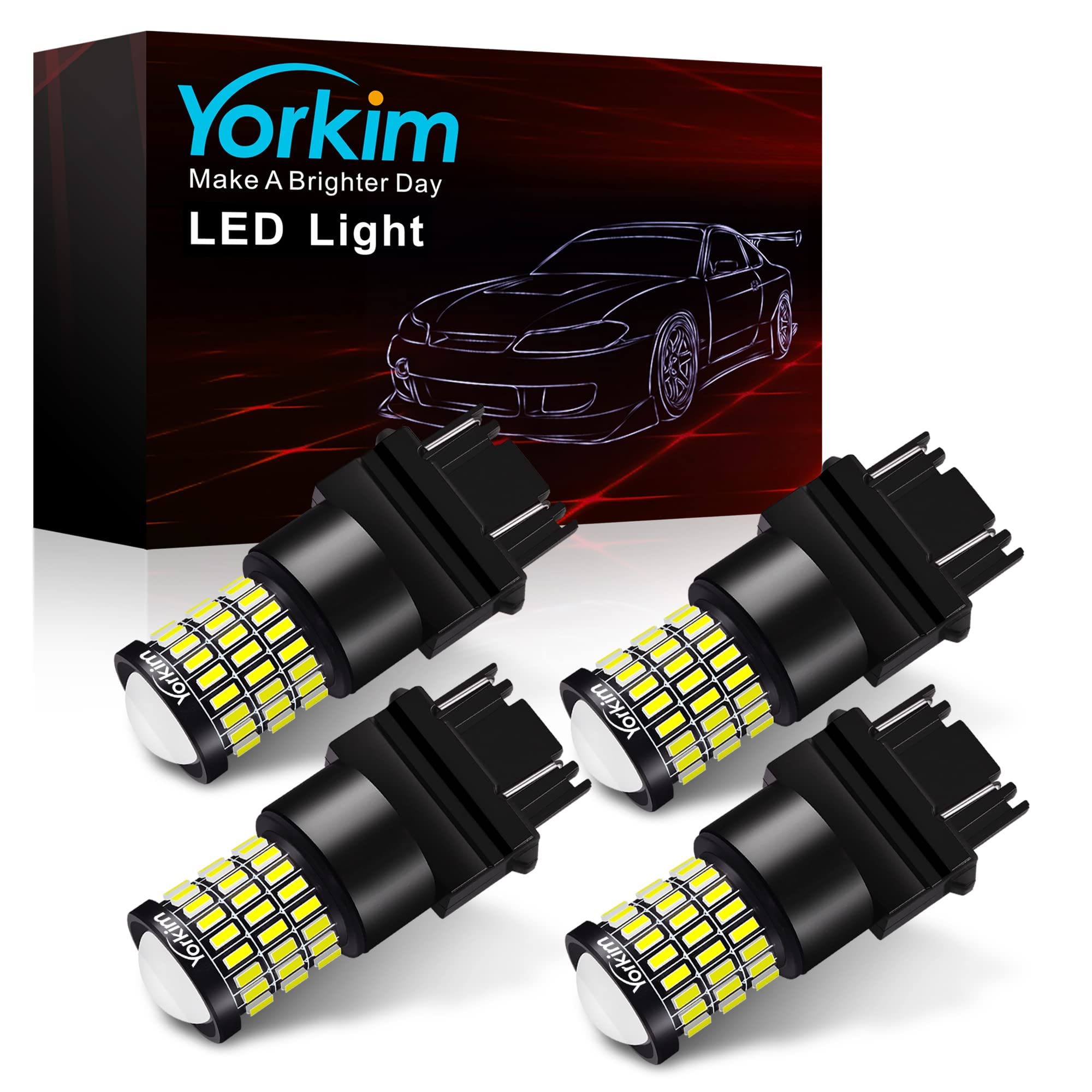 Yorkim 3157 Led Bulb White 3157 Led Reverse Lights Bulb With Projector 3156 3057 3056 4157 4057 T25 Led Bulbs Replacement For Backup Reverse Light Brake Light Tail Light Drl, Pack Of 4