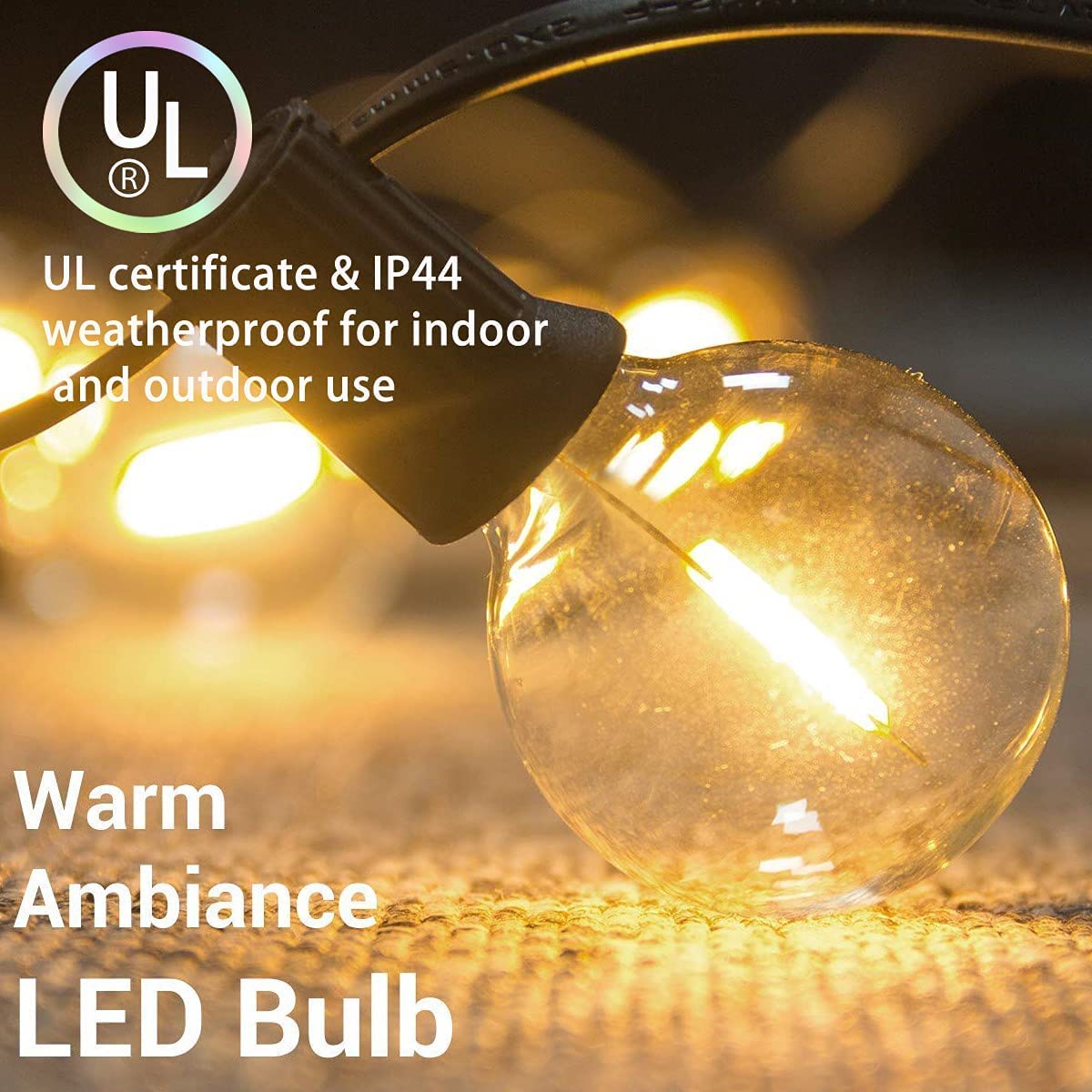 GOOTHY G40 LED Outdoor String Lights, 50Ft, Black, Waterproof with 52 Shatterproof Globe Bulbs for Patio, Cafe, and Commercial Decor