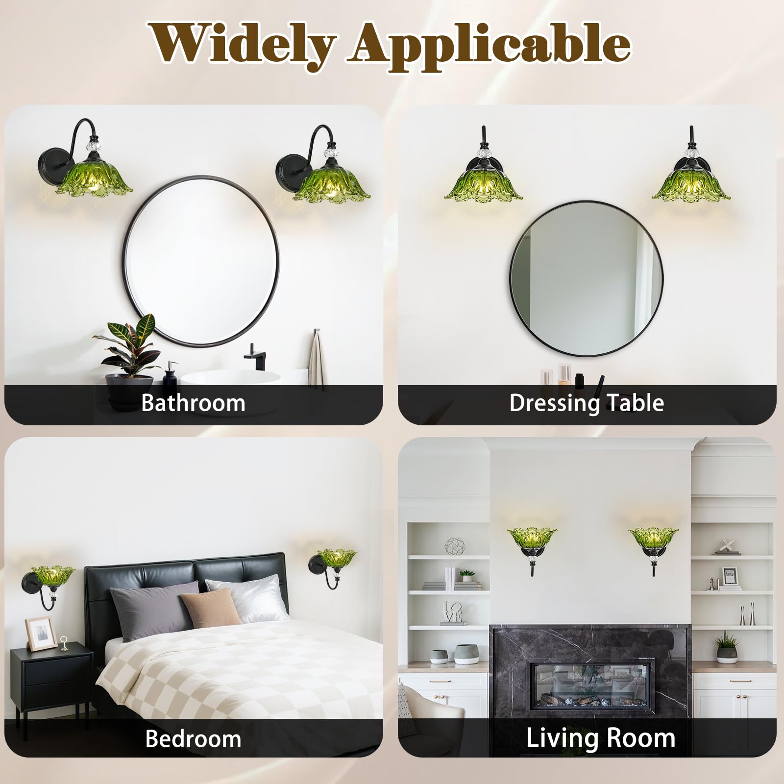 Sunkryster 1 Piece Black Wall Sconce With Floral Green Glass Shade  Black Farmhouse Wall Mount Lighting For Bathroom Vintage Bathroom Vanity Light Fixture