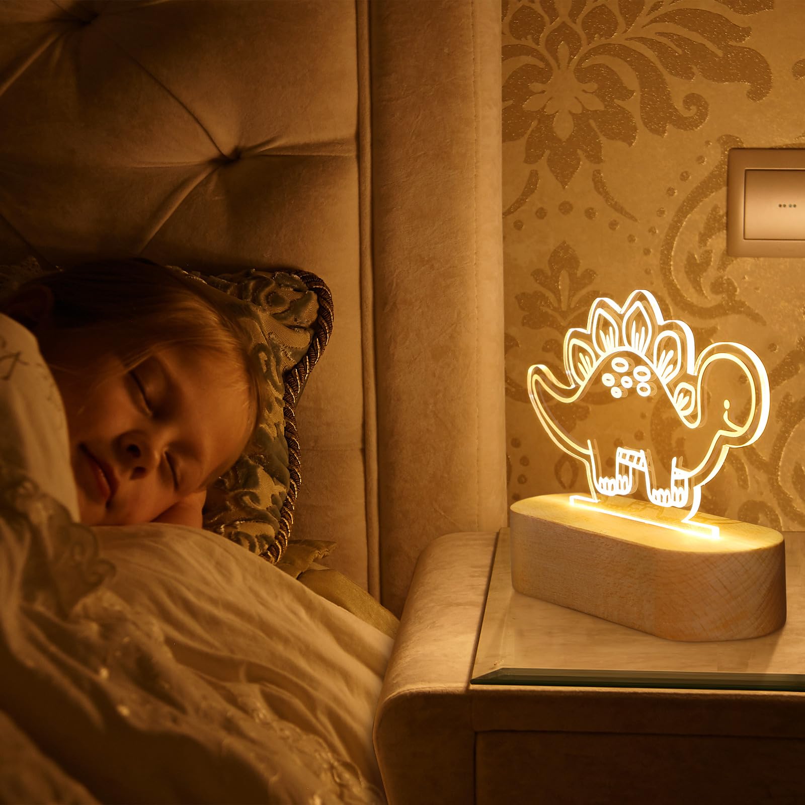 Dreyoo Night LED Light Acrylic Cute Nursery Night Lamp Christmas Bedside Lamp Decor Funny Animal Gifts for Girls Boys Teens (Din