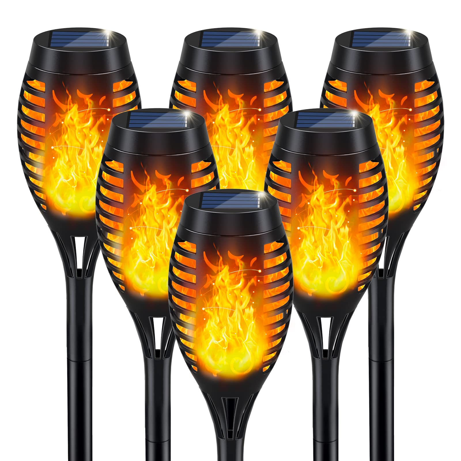 IkeeRuic Solar Torch Lights, Waterproof Outdoor Flame Lights, 6 Pack, Orange, for Garden Patio Pathway Decorations