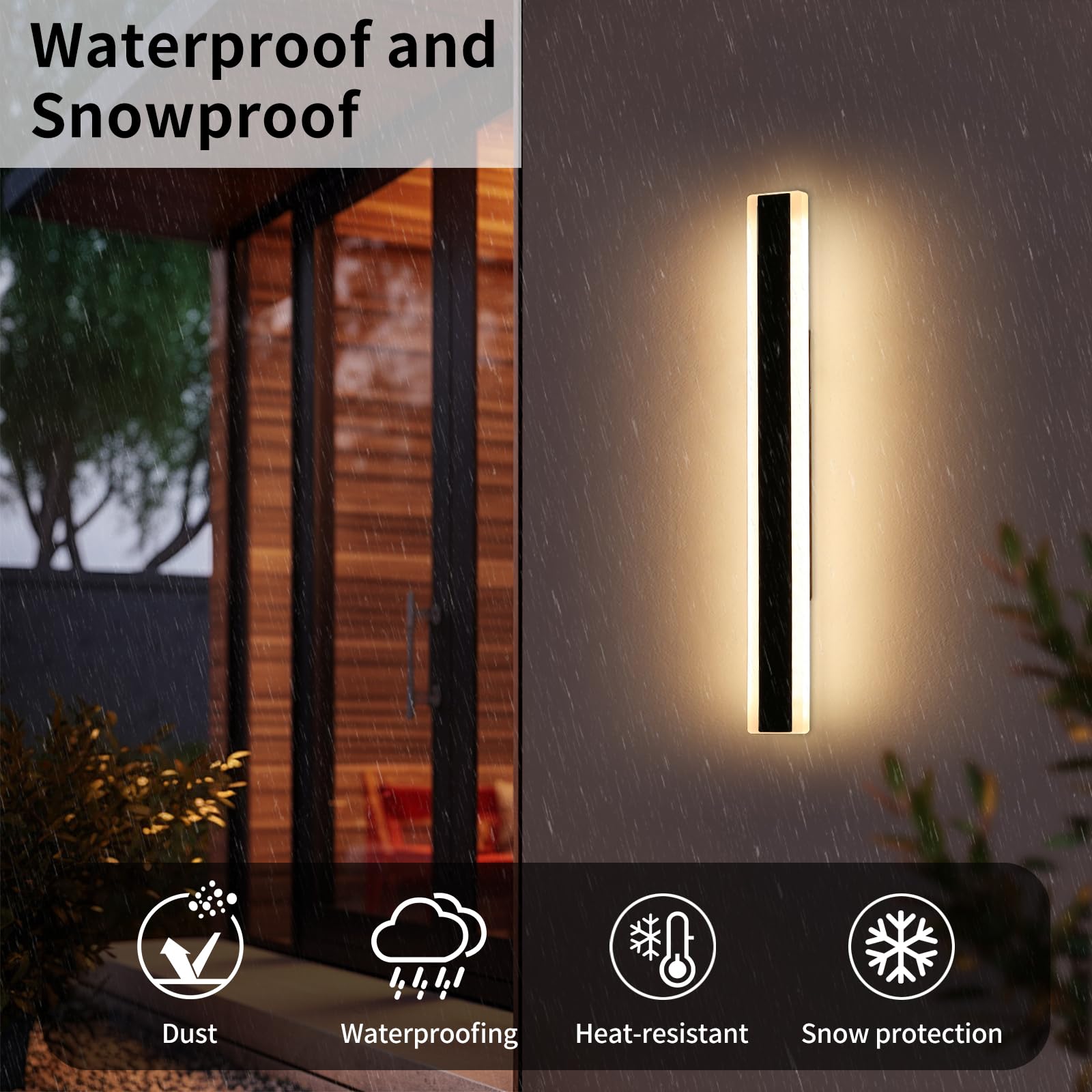 Daoseolo Outdoor Wall Light Fixture, Dimmable 3000K-6000K, 31.4inch, IP65 Waterproof, Model TC-FTBD-1112, Black Linear