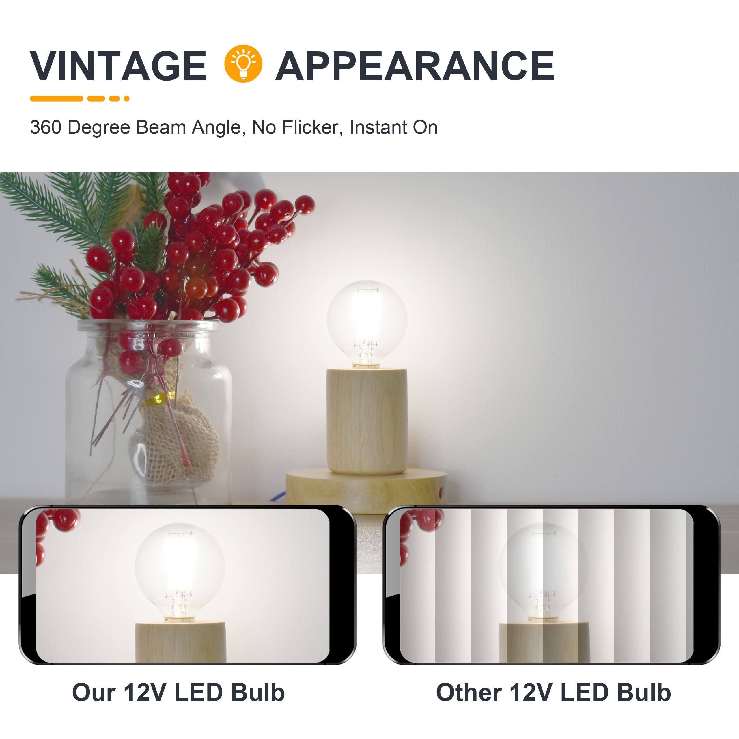 Tokcon 12V Led Light Bulbs - Daylight 5000K 4W(Only For 12 Volt Dc/Ac) - E12 Candelabra Base - 40W Equivalent Dimmable Low Volta