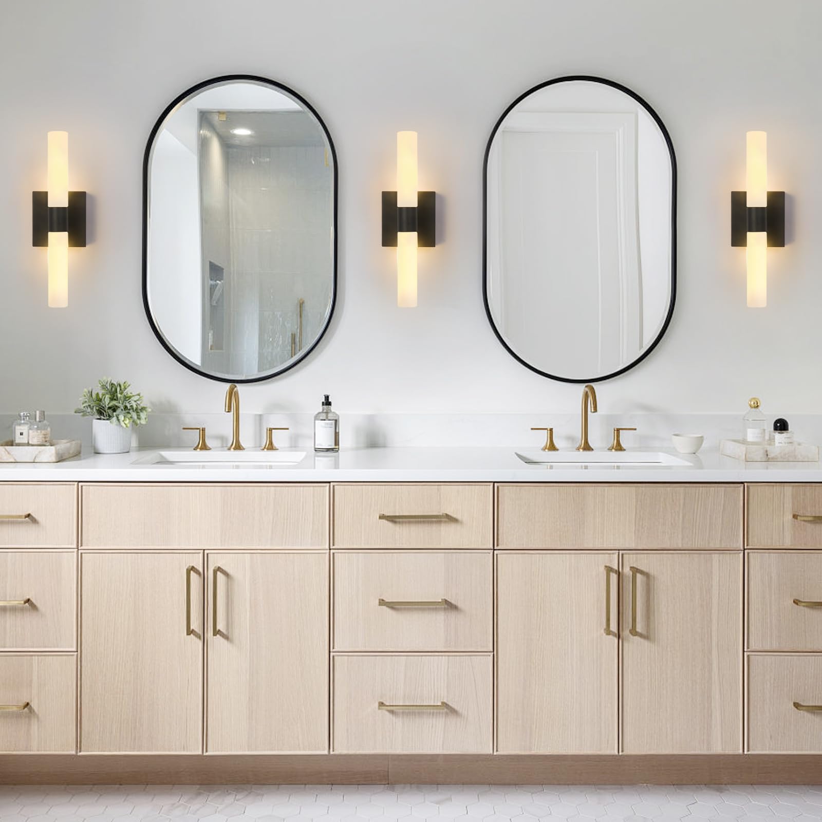 Kuzzull Wall Sconces Set Of Two Matte Black Modern Bathroom Sconces Lighting Set Of 2 Frosted Glass Shade Indoor Wall Lamp Wall