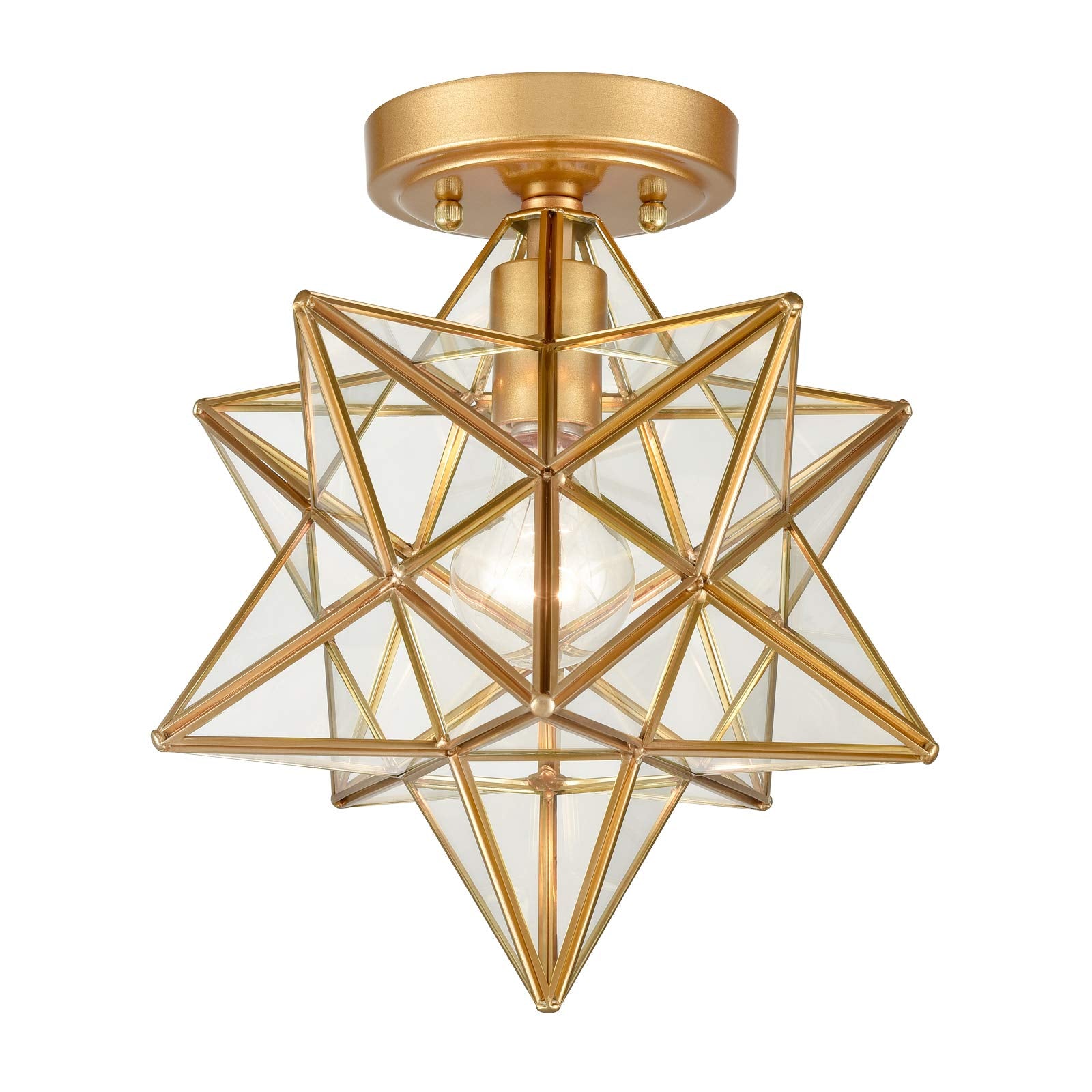 DANSEER Brass Moravian Star Flush Mount Ceiling Light, Clear Glass, Modern Design