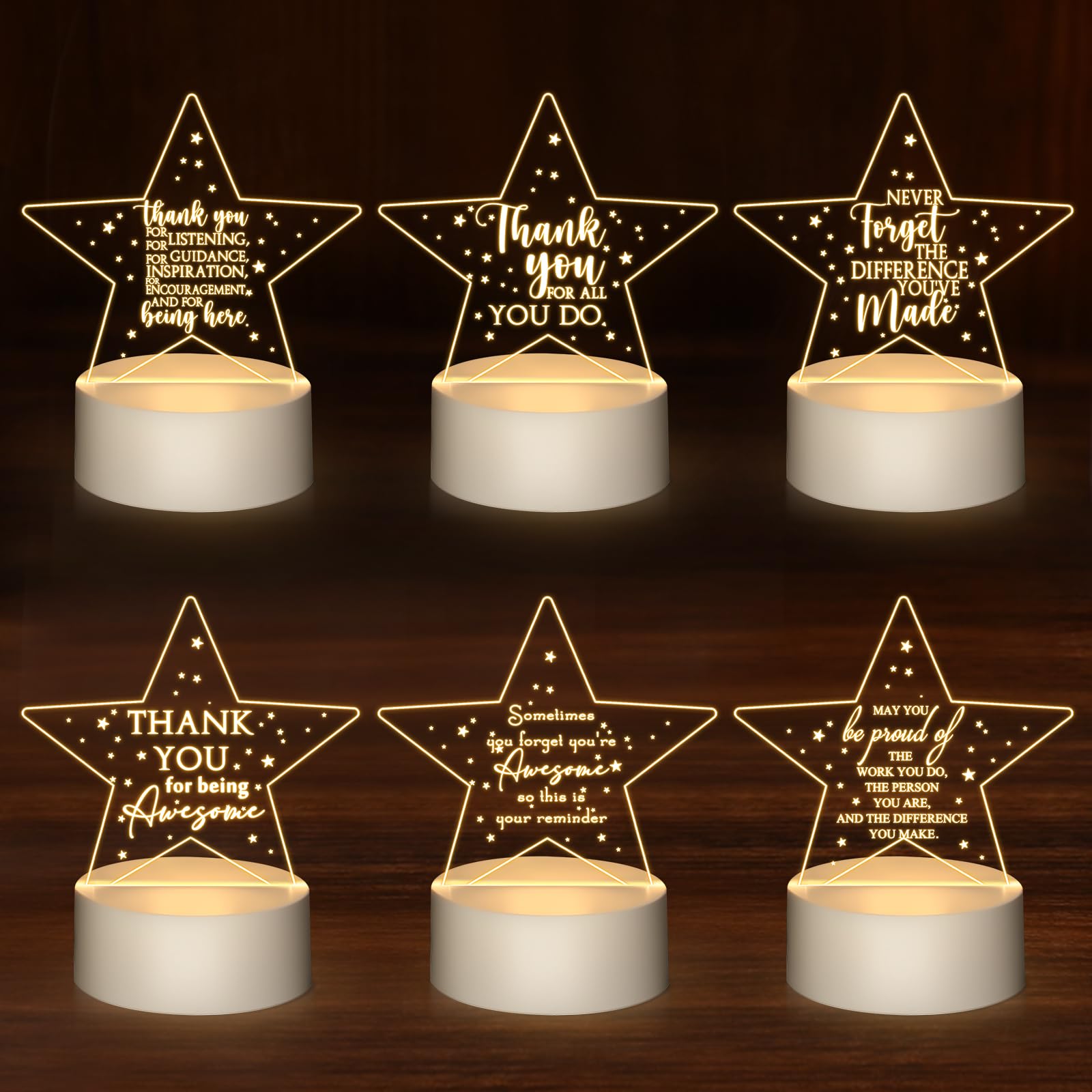 Kigley 6 Pcs Volunteer Appreciation Gifts Thank You Gifts for Employee Teachers Nurse Lab Week Acrylic Night Light LED Engraved 