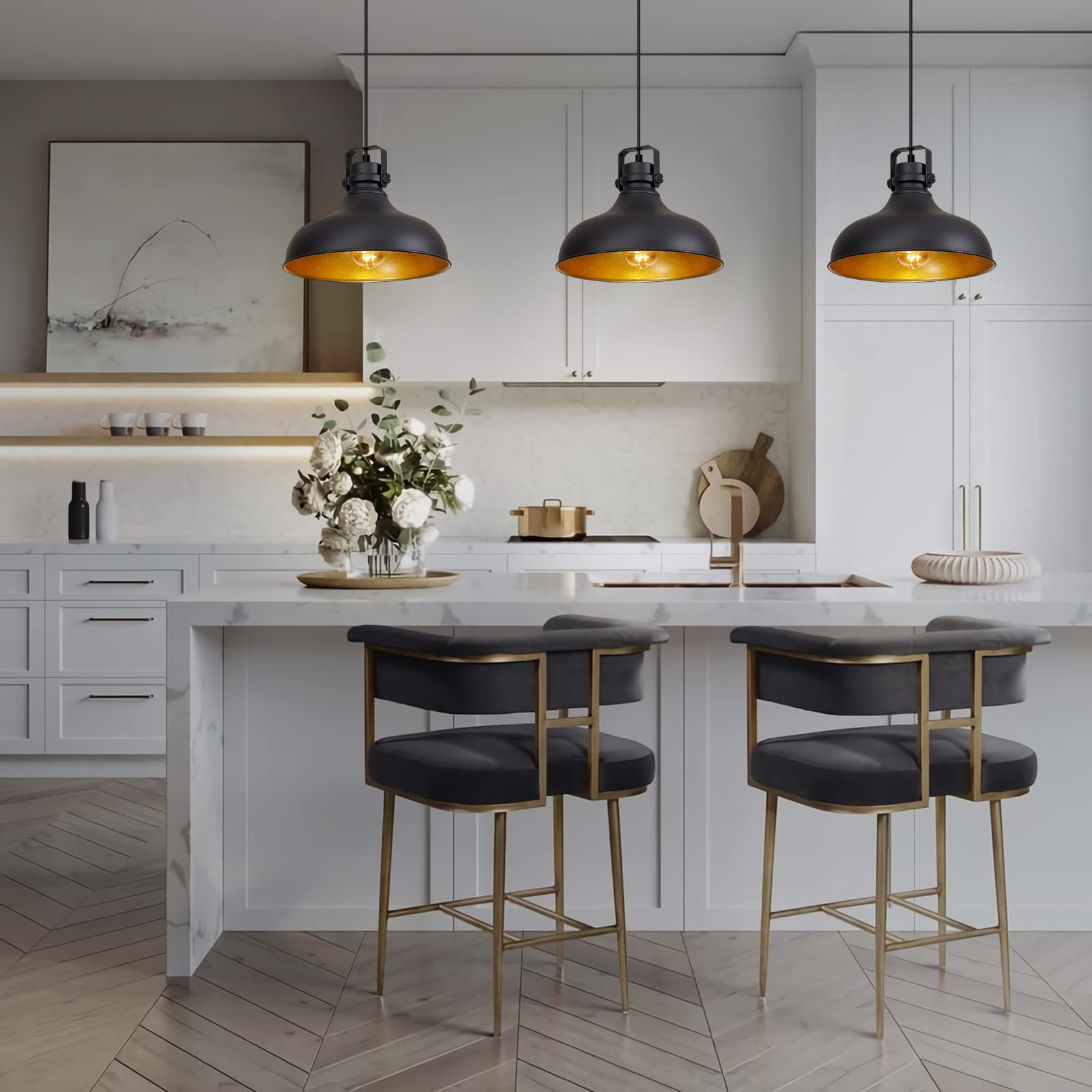 Alaislyc Black Farmhouse Pendant Lights - Vintage Adjustable Dome Fixtures For Kitchen Island, 3 Packs