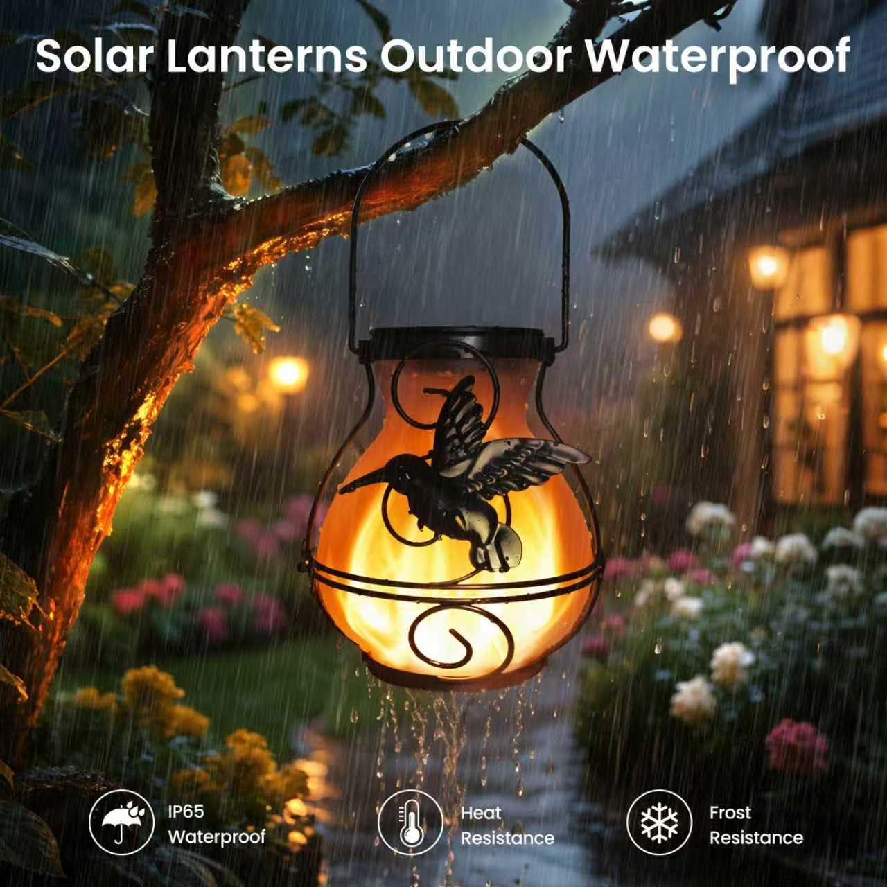 X-PREK 2 Pack Solar Lanterns - Waterproof Flickering Flame Lights, Brown Metal, Hanging Design for Patio Garden Decoration